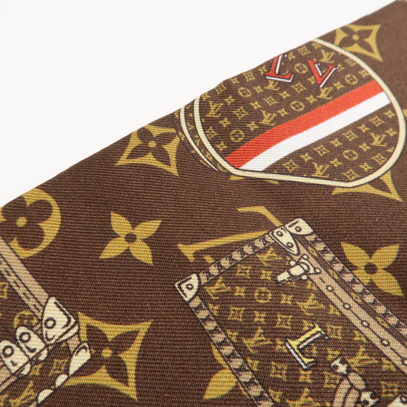 Louis Vuitton 100% Silk Bandeau Monogram Trunks Scarf Brown M72395 Used