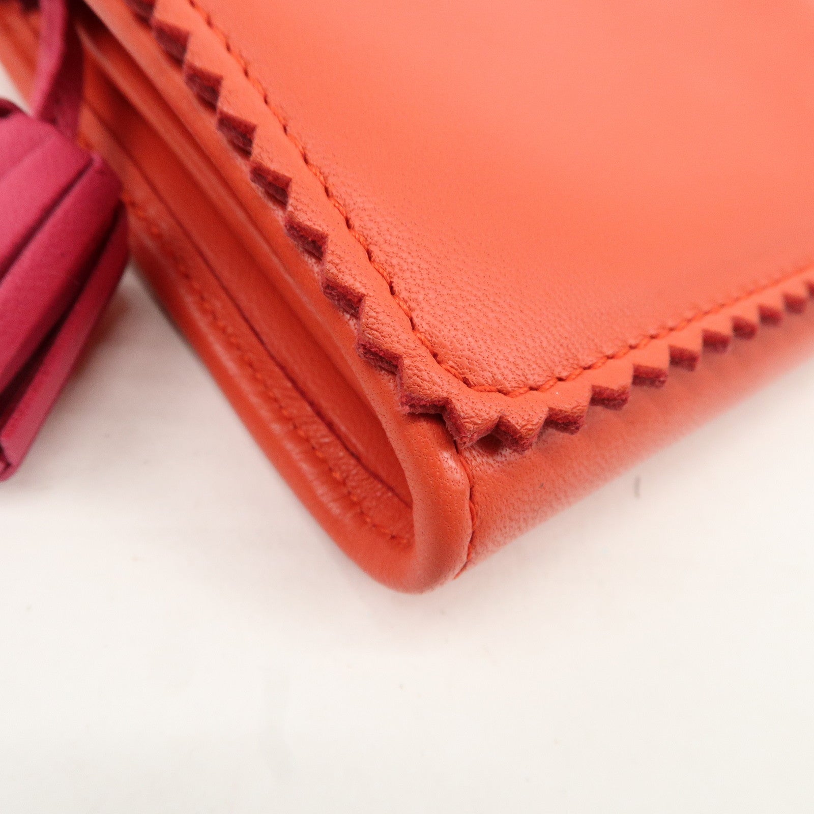 LOEWE Anagram Leather Bi-fold Pinking Long Wallet Red Used