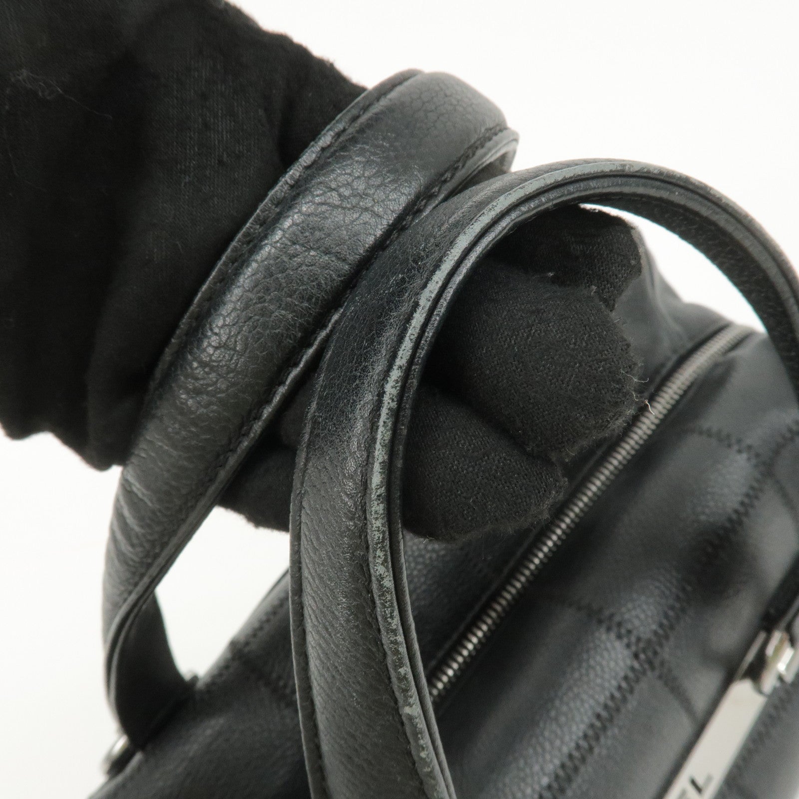 CHANEL Chocolate Bar Lamb Skin Boston Bag Black A26135 Used