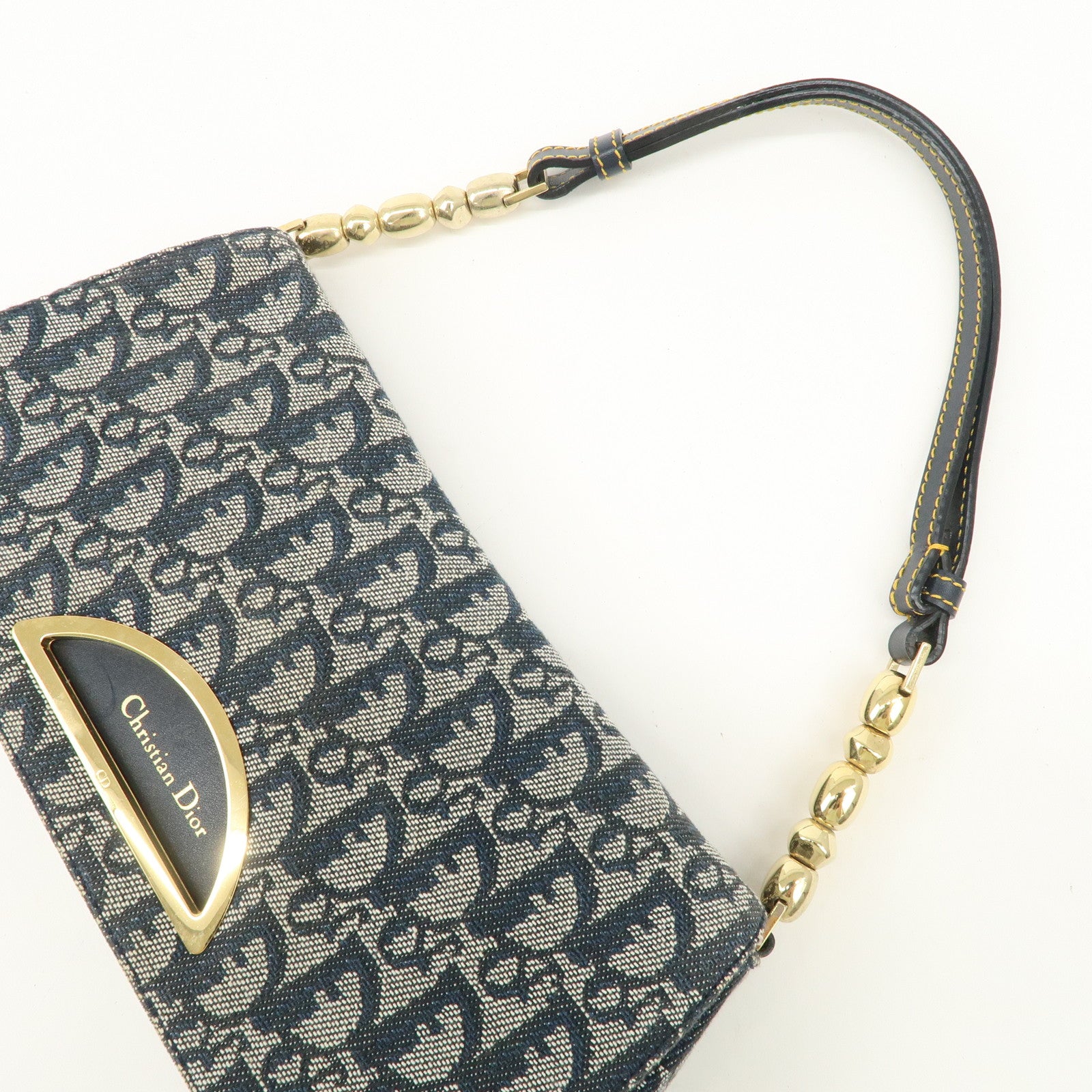 Christian Dior Maris Pearl Trotter Canvas Leather Shoulder Bag Used