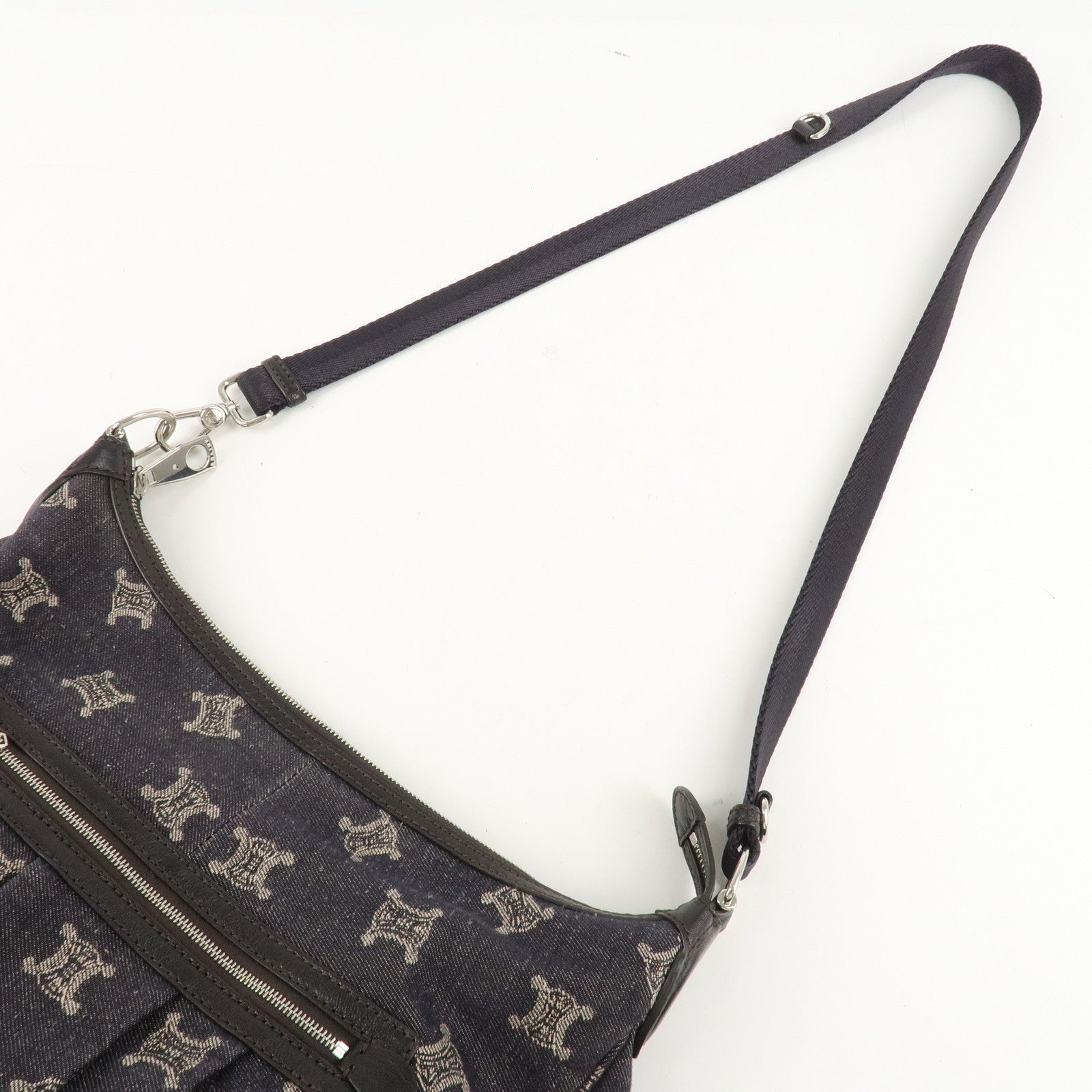 CELINE Macadam Denim Leather Shoulder Bag Crossbody Bag Navy Used