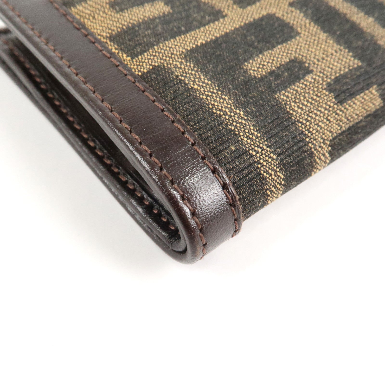 FENDI Zucca Canvas Leather Bifold Wallet Brown Black 1692 Used
