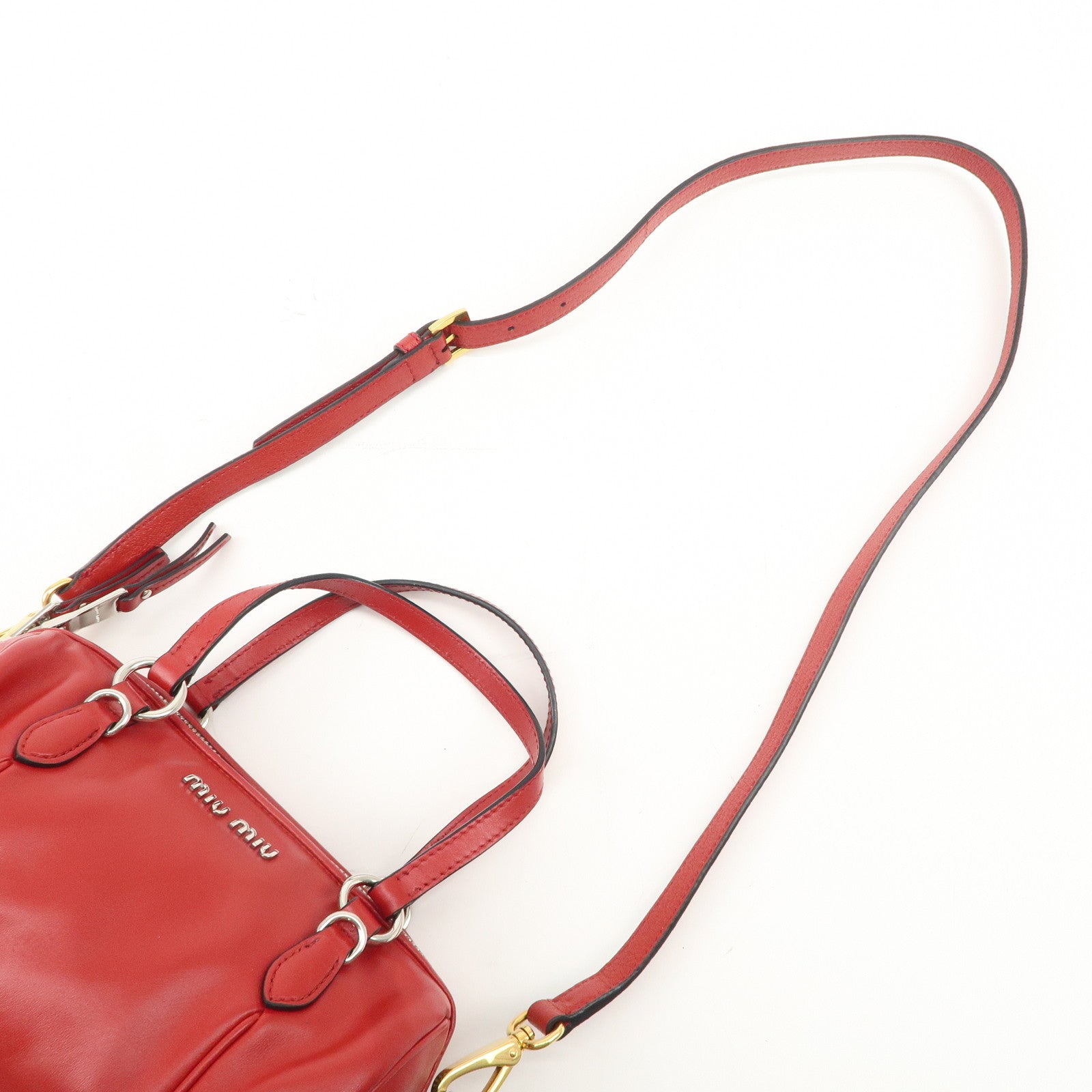 MIU MIU Logo Leather 2Way Shoulder Bag Hand Bag Red 5BH152 Used
