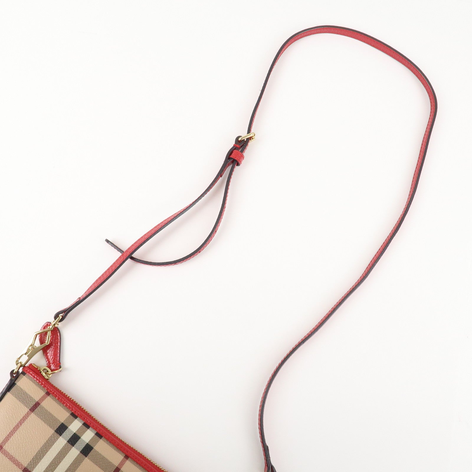 BURBERRY PVC Leather Nova Plaid Shoulder Bag Beige Red Used
