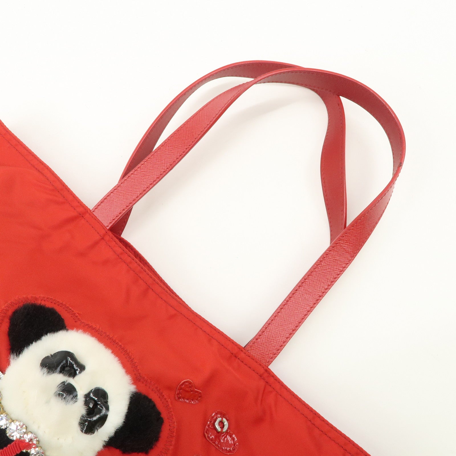 AuthenticPRADA Nylon Leaather Panda Tote Bag Shoudler Bag Red BR4249 Used