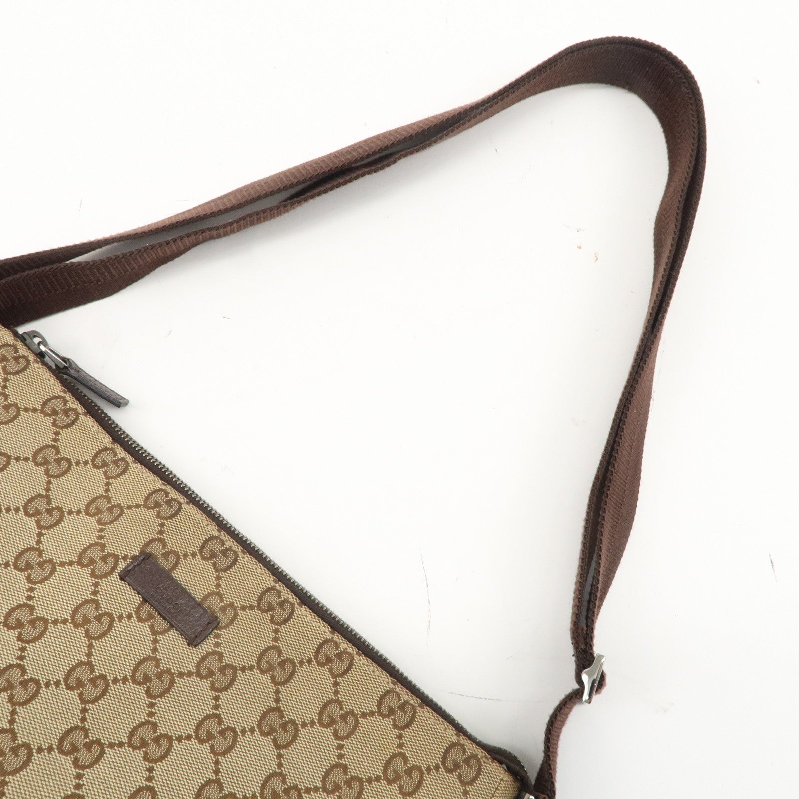 GUCCI GG Canvas Leather Shoulder Bag Beige Brown 114273 Used