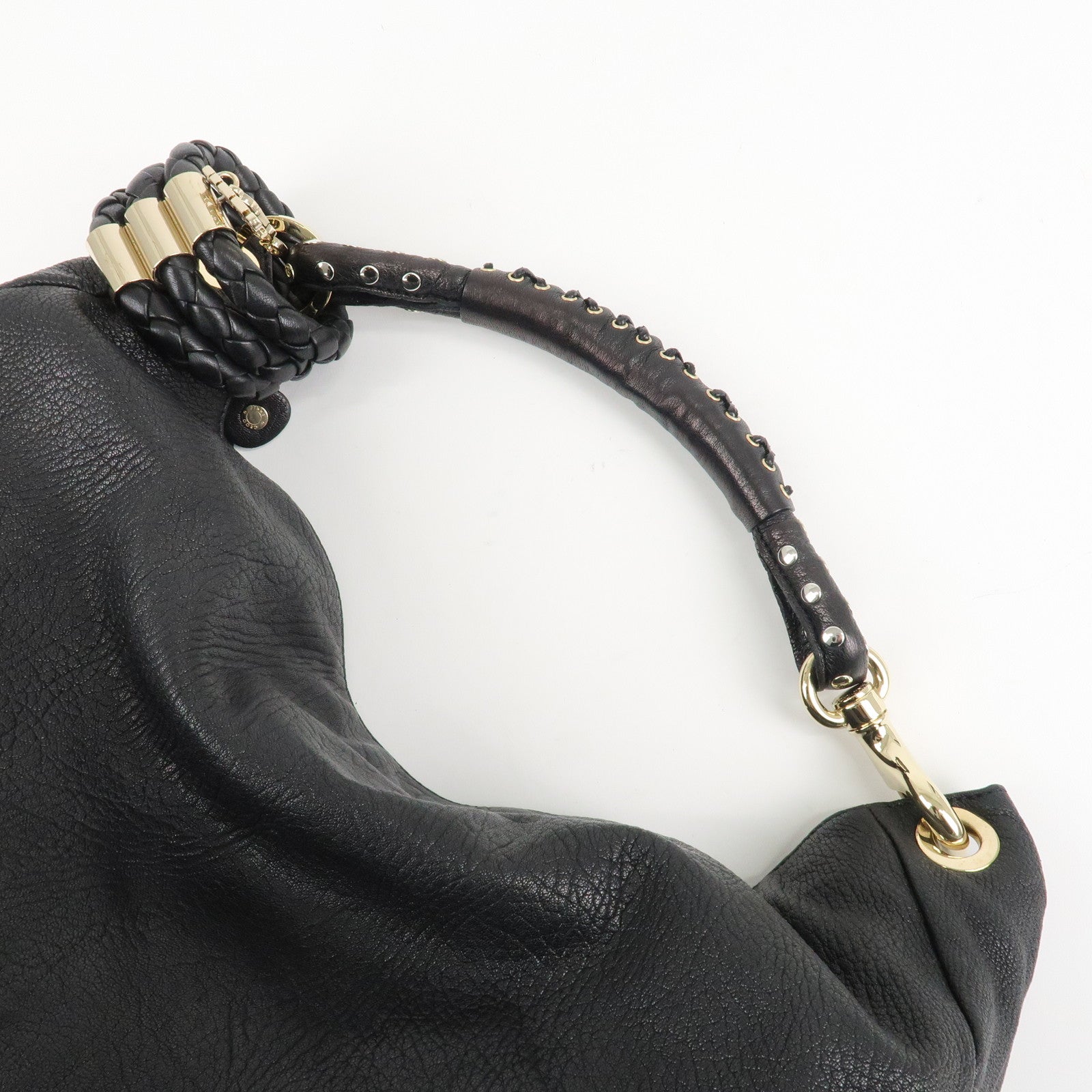 JIMMY CHOO Leather Skybag Shoulder Bag Black Gold Hardware Used