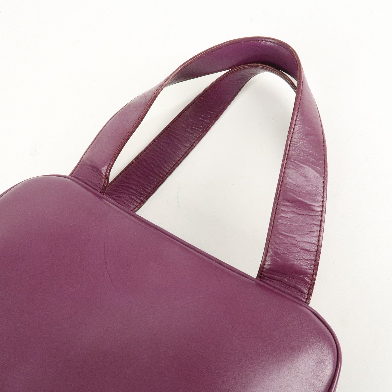 PRADA Leather Tote Bag Hand Bag Purple Antique Black HDW Used