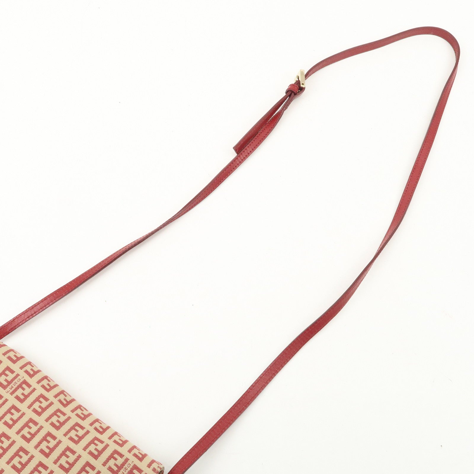 FENDI Zucchino Canvas Leather Shoulder Bag Beige Red 8BT075 Used