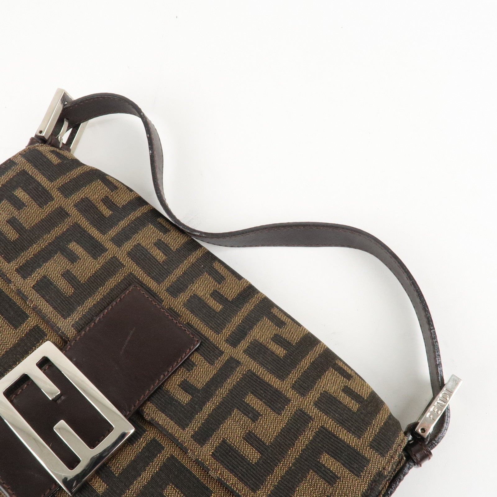 FENDI Mamma Baguette Zucca Canvas Shoulder Bag Brown Black 26424 Used