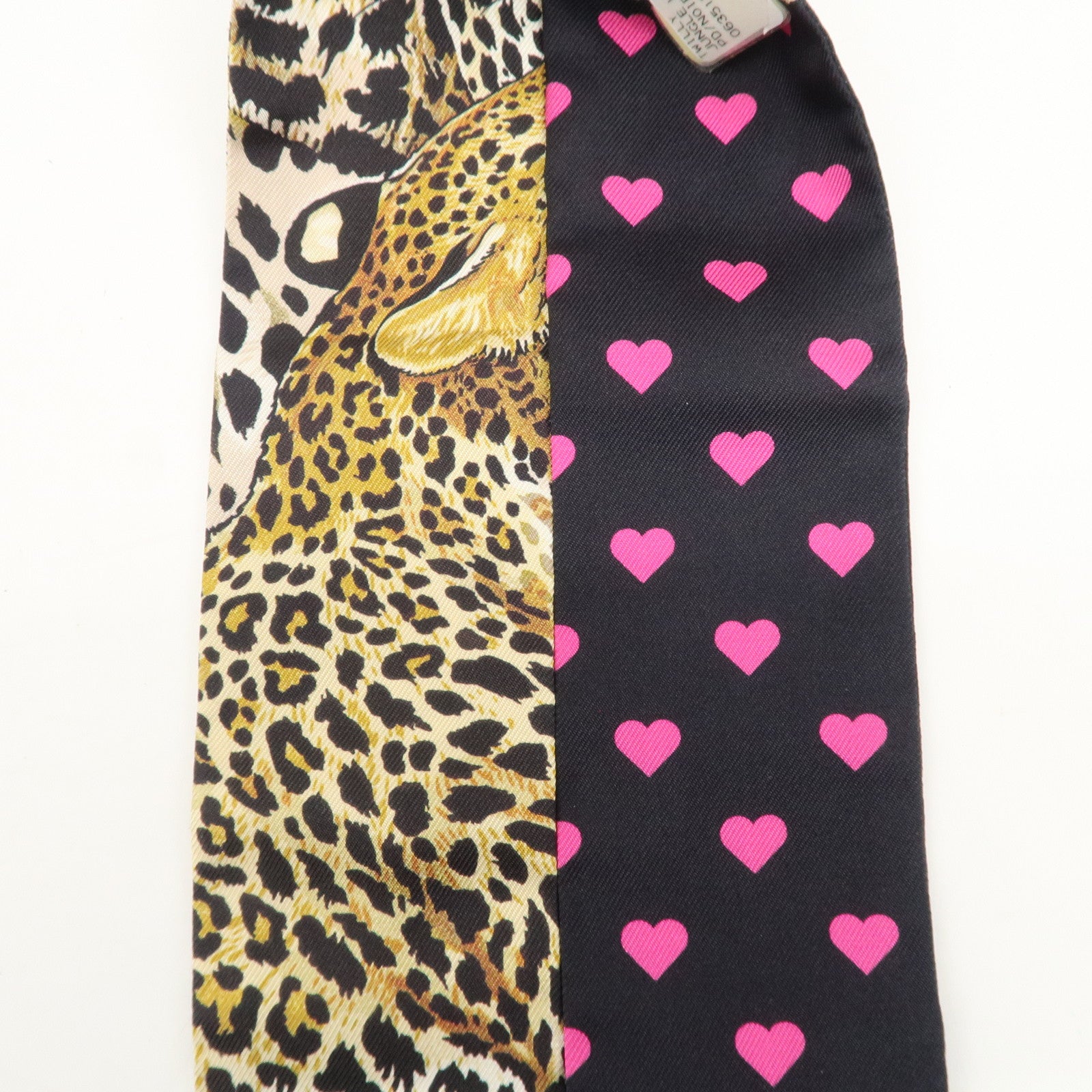 HERMES 100% Silk Twilly Scarf JUNGLE LOVE LOVE Black Yellow Pink Used