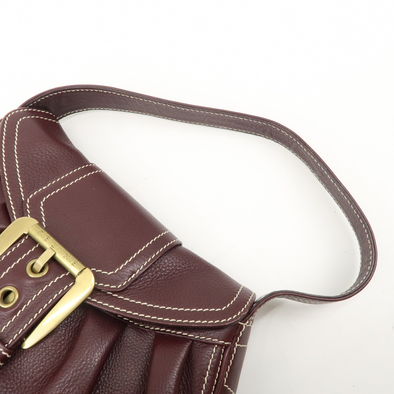 CELINE Leather Shoulder Bag Hand Bag Brown Gold Hardware Used