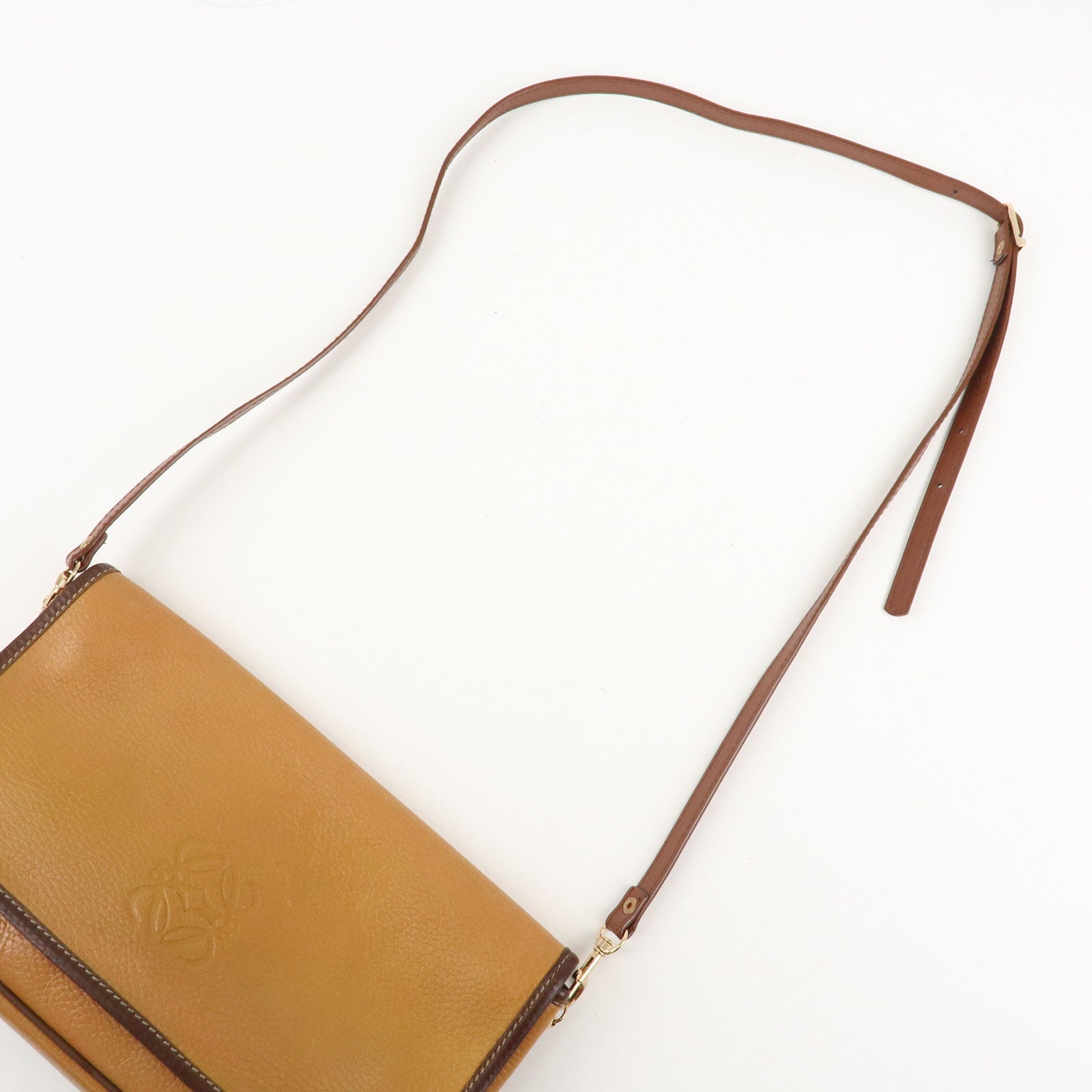 LOEWE Anagram Leather Shoulder Bag Brown Used