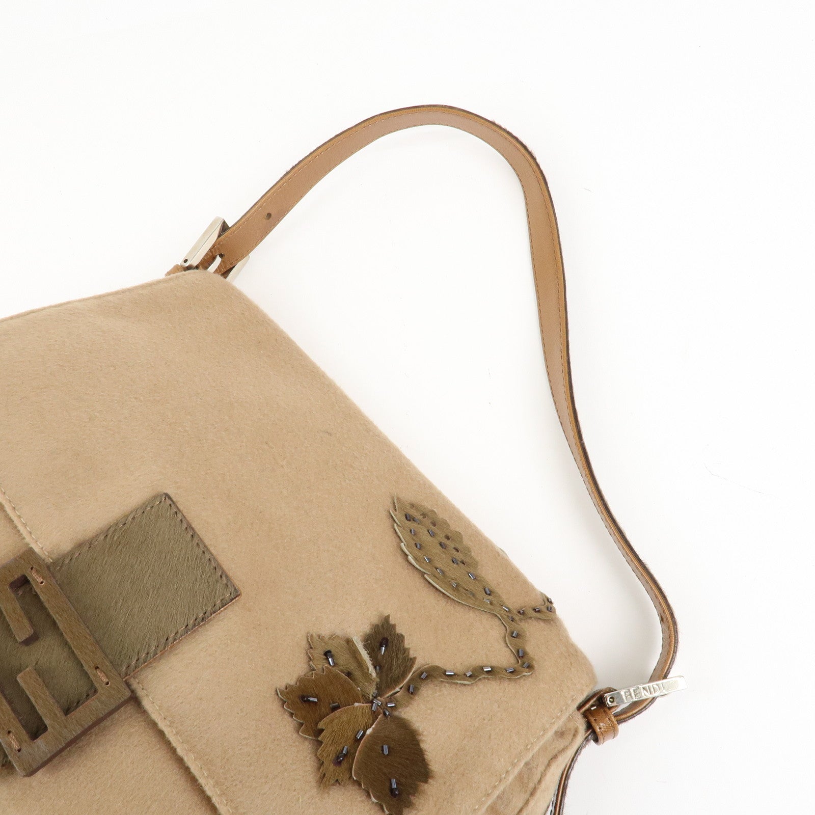 FENDI Mamma Baguette Wool Unborn Calf Shoulder Bag 26325 Used