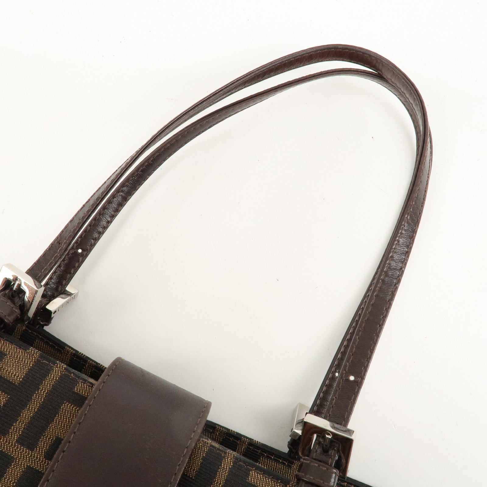 FENDI Zucca Canvas Leather Shoulder Bag Brown Black 15808 Used