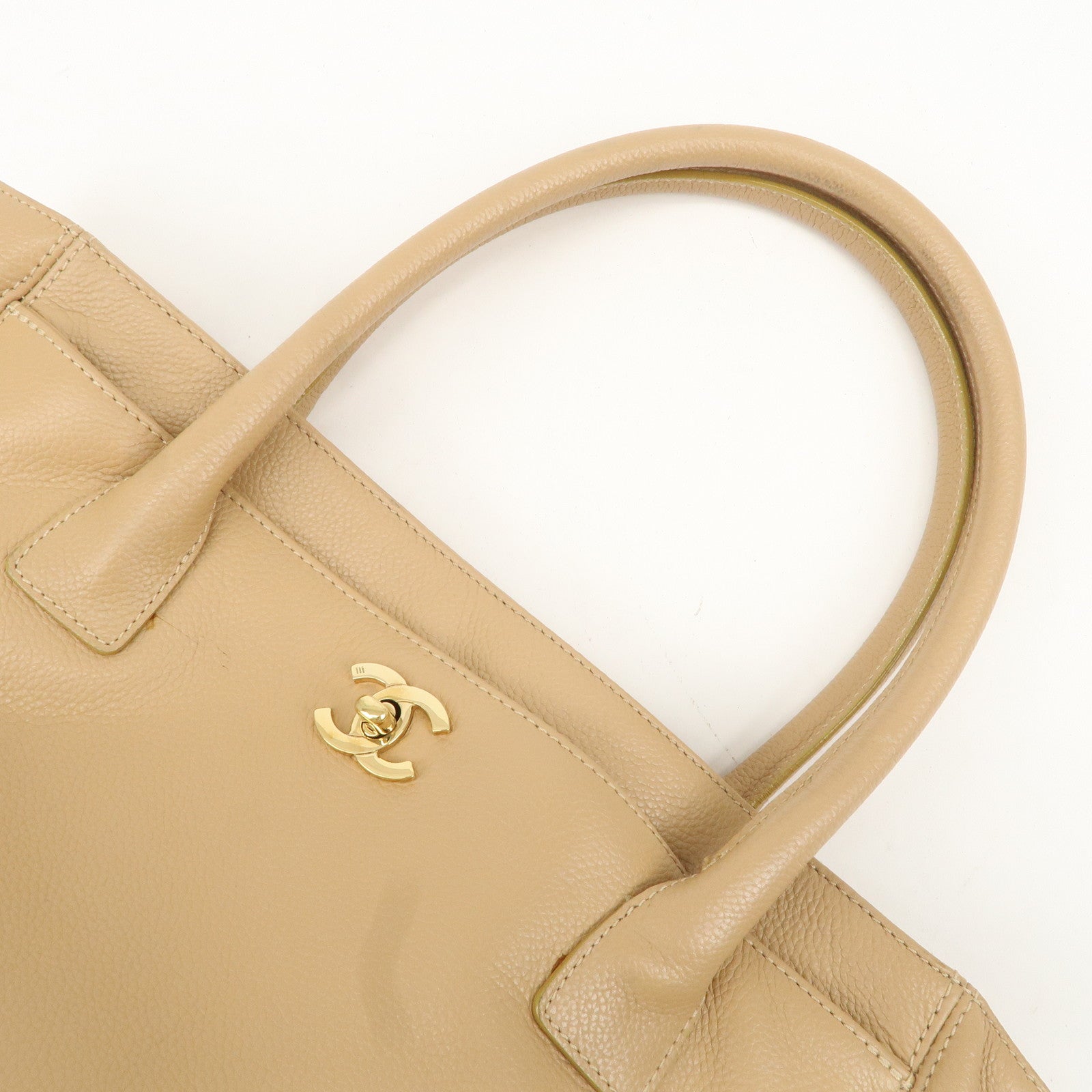 CHANEL COCO Mark Leather Executive Tote Bag Shoulder Bag Beige Used