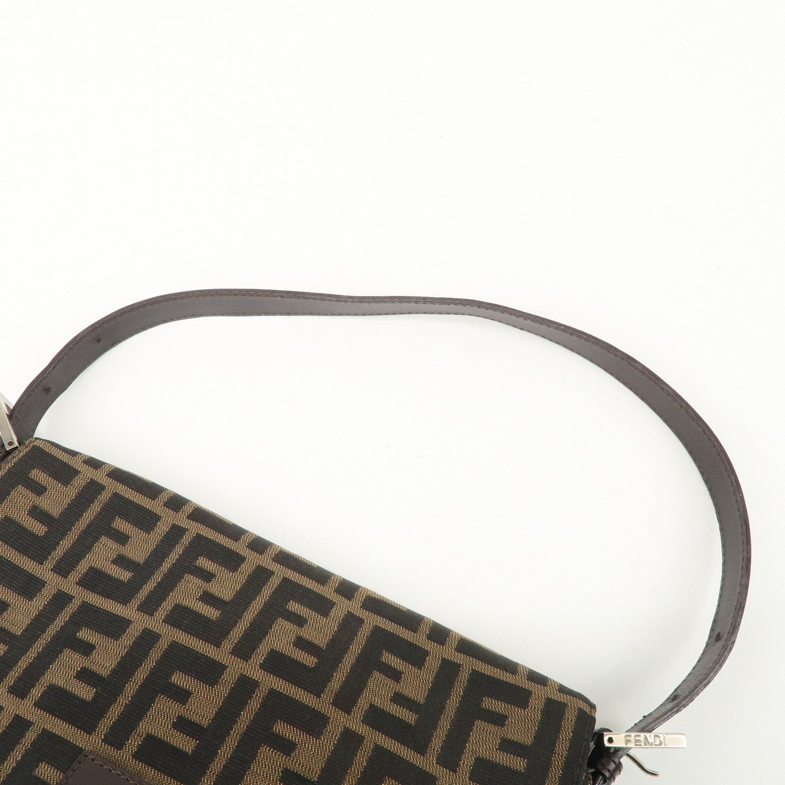 FENDI Mamma Baguette Canvas Leather Shoulder Bag Silver HDW 26325 Used