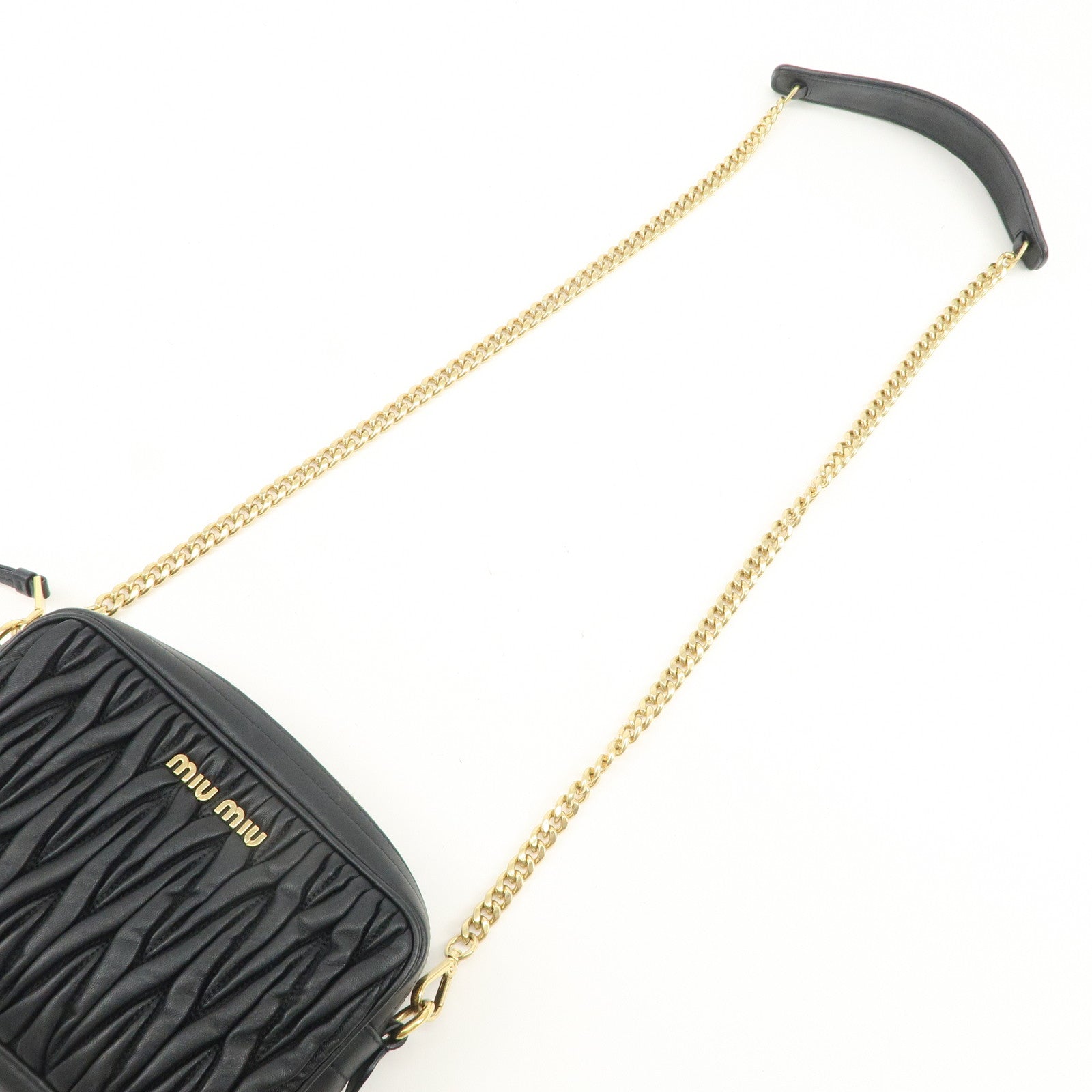 MIU MIU Matelasse Leather Chain Shoulder Bag Crossbody Bag Black Used