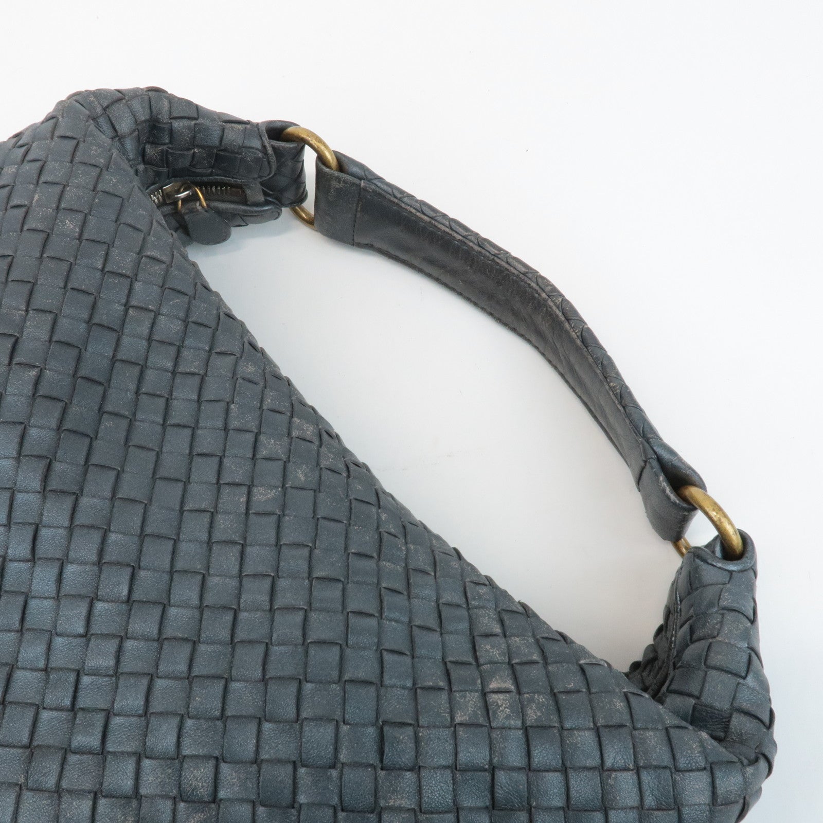 BOTTEGA VENETA Intrecciato Leather Shoulder Bag Gray 181347 Used