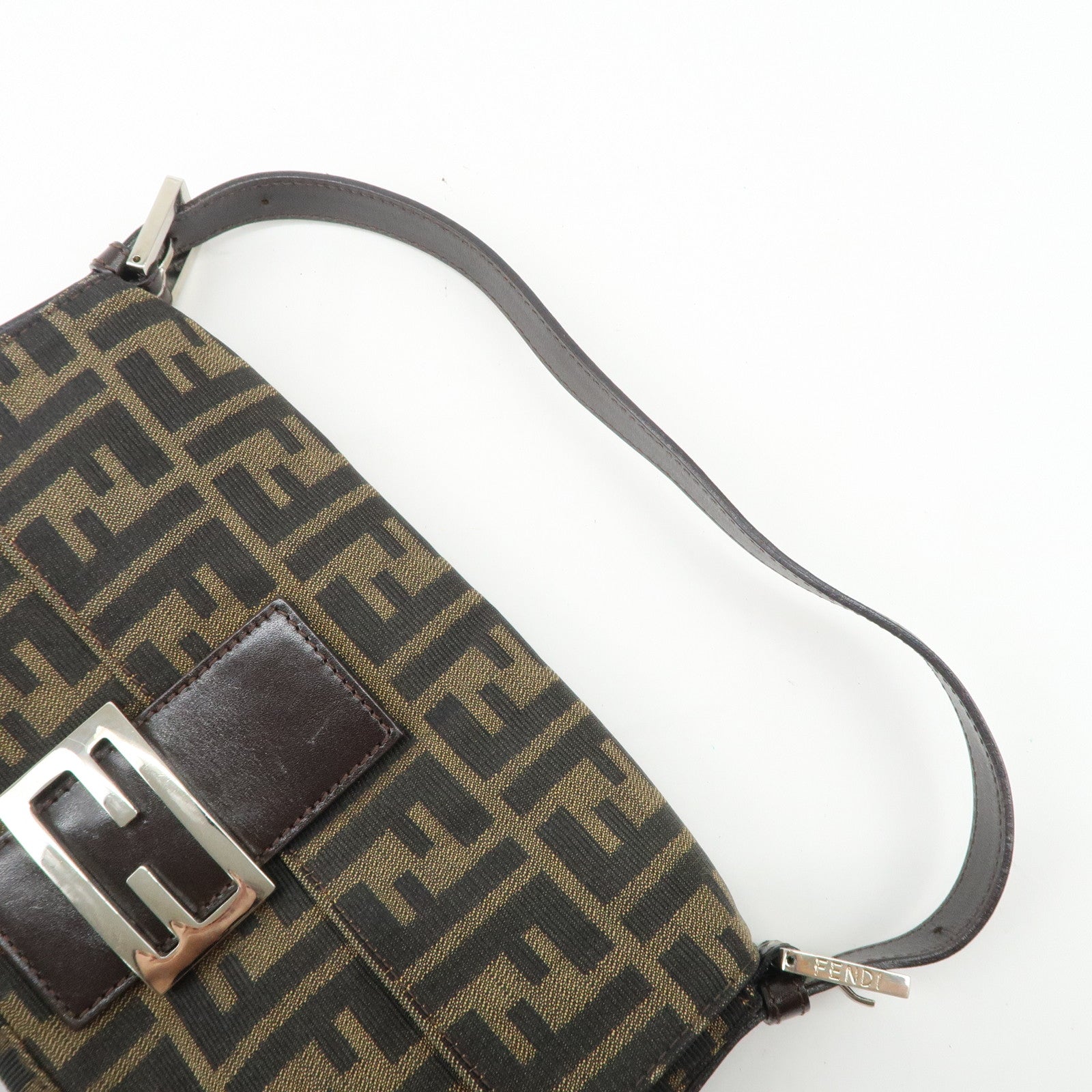 FENDI Mamma Baguette Zucca Canvas Leather Shoulder Bag 26424 Used