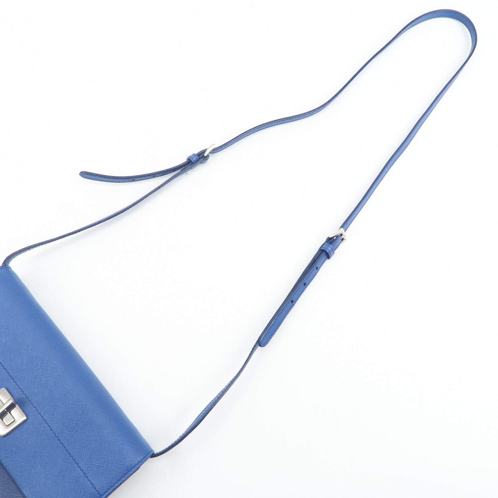PRADA Leather Shoulder Bag Blue Navy Used