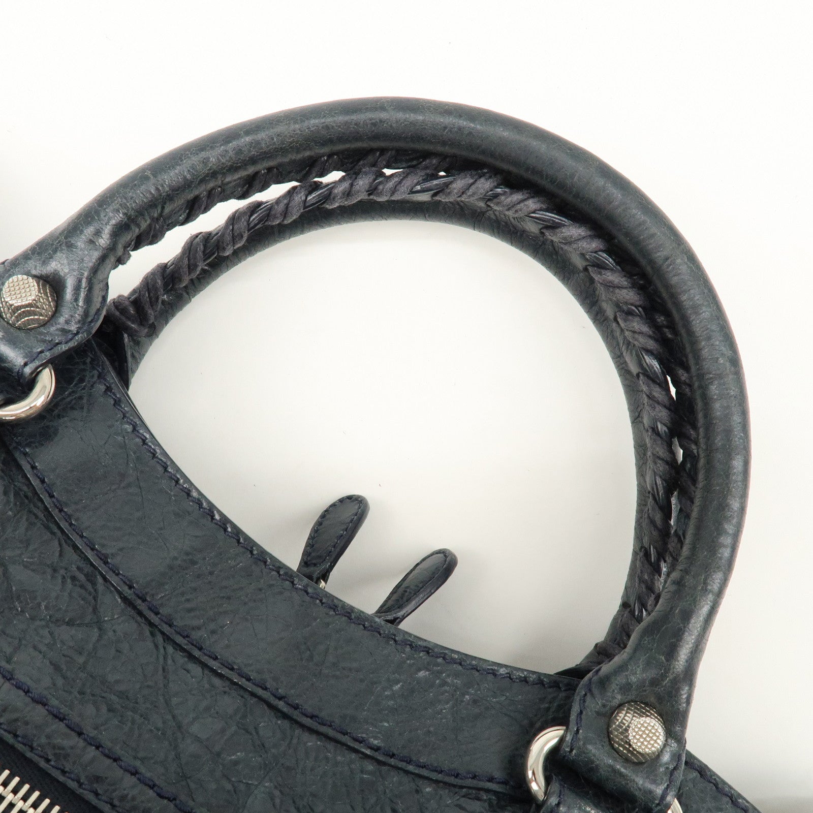 BALENCIAGA The Giant Town Leather 2Way Hand Bag Navy 285434 Used