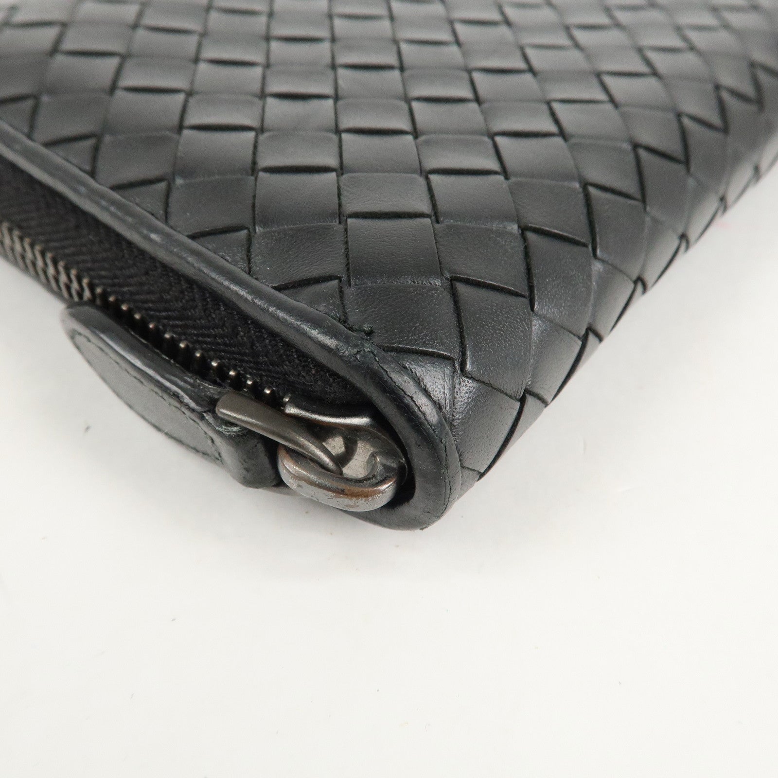 BOTTEGA VENETA Intrecciato Leather Zippy Around Long Wallet Black Used