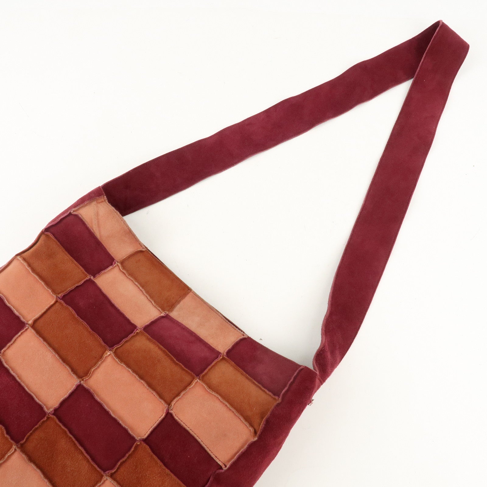 CHANEL Suede Patchwork Shoulder Bag Beige Brown Wine Red Used