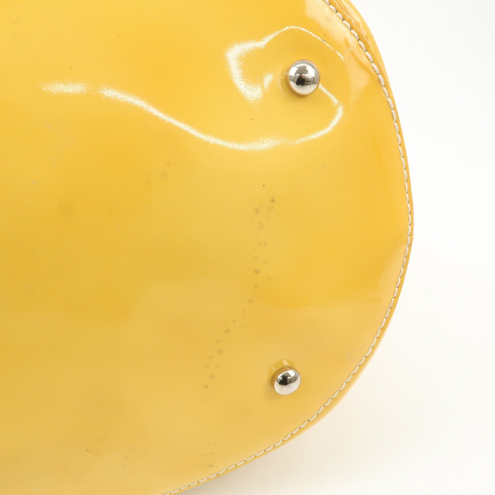 CHANEL COCO Mark No.5 Patent Leather Punching Hand Bag Yellow Used