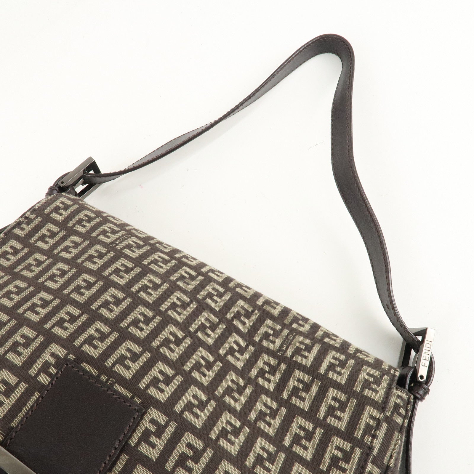 FENDI Mamma Bucket Zucchino Canvas Leather Shoulder Bag 8BR001 Used
