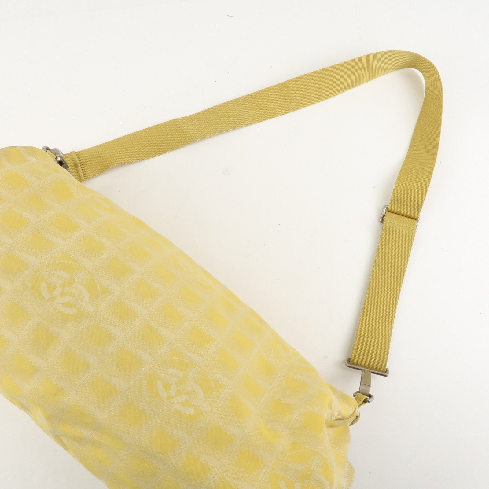 CHANEL New Travel Line Nylon Jacquard Leather Boston Bag A17669 Used