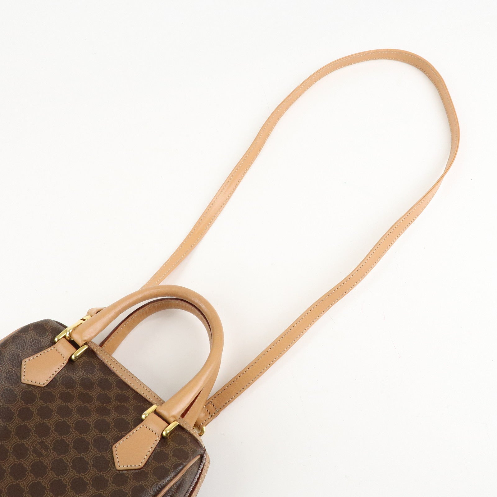 CELINE Macadam PVC Leather 2 Way Boston Bag Hand Bag Brown Used