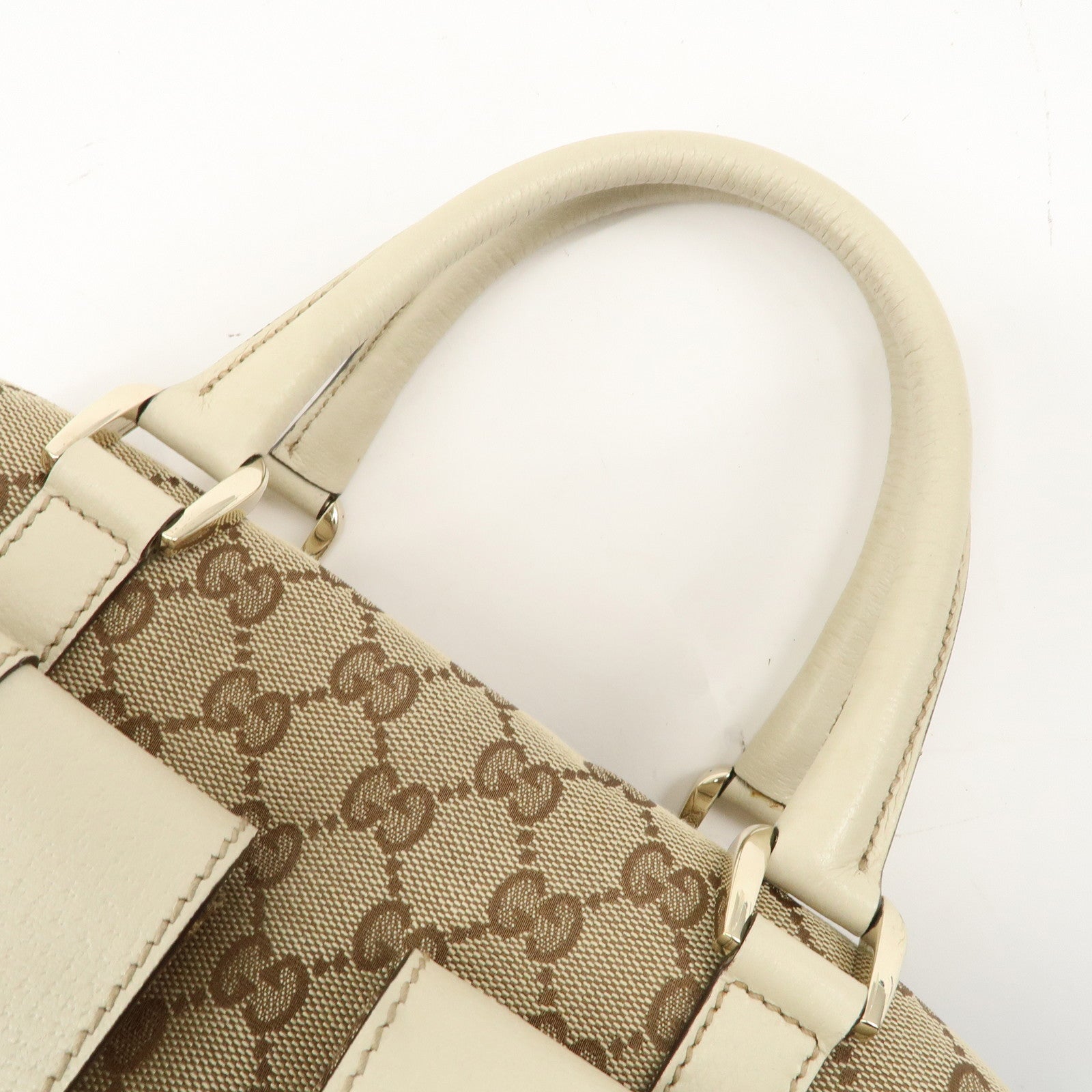 GUCCI Abbey GG Canvas Leather Mini Boston Bag Beige Ivory 153026 Used