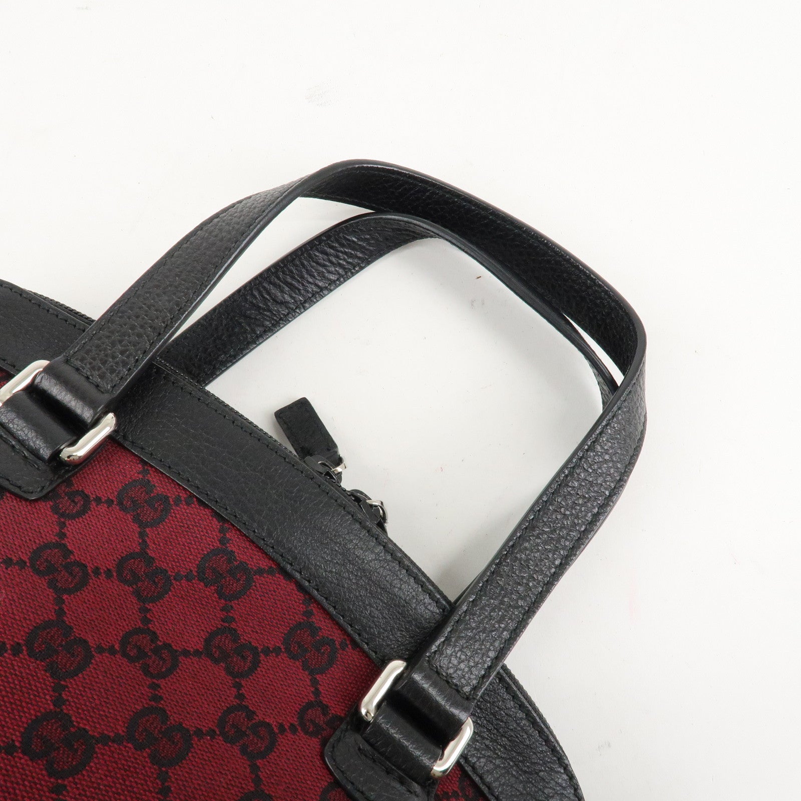 GUCCI GG Canvas Leather Tote Bag Hand Bag Black Red 272378 Used