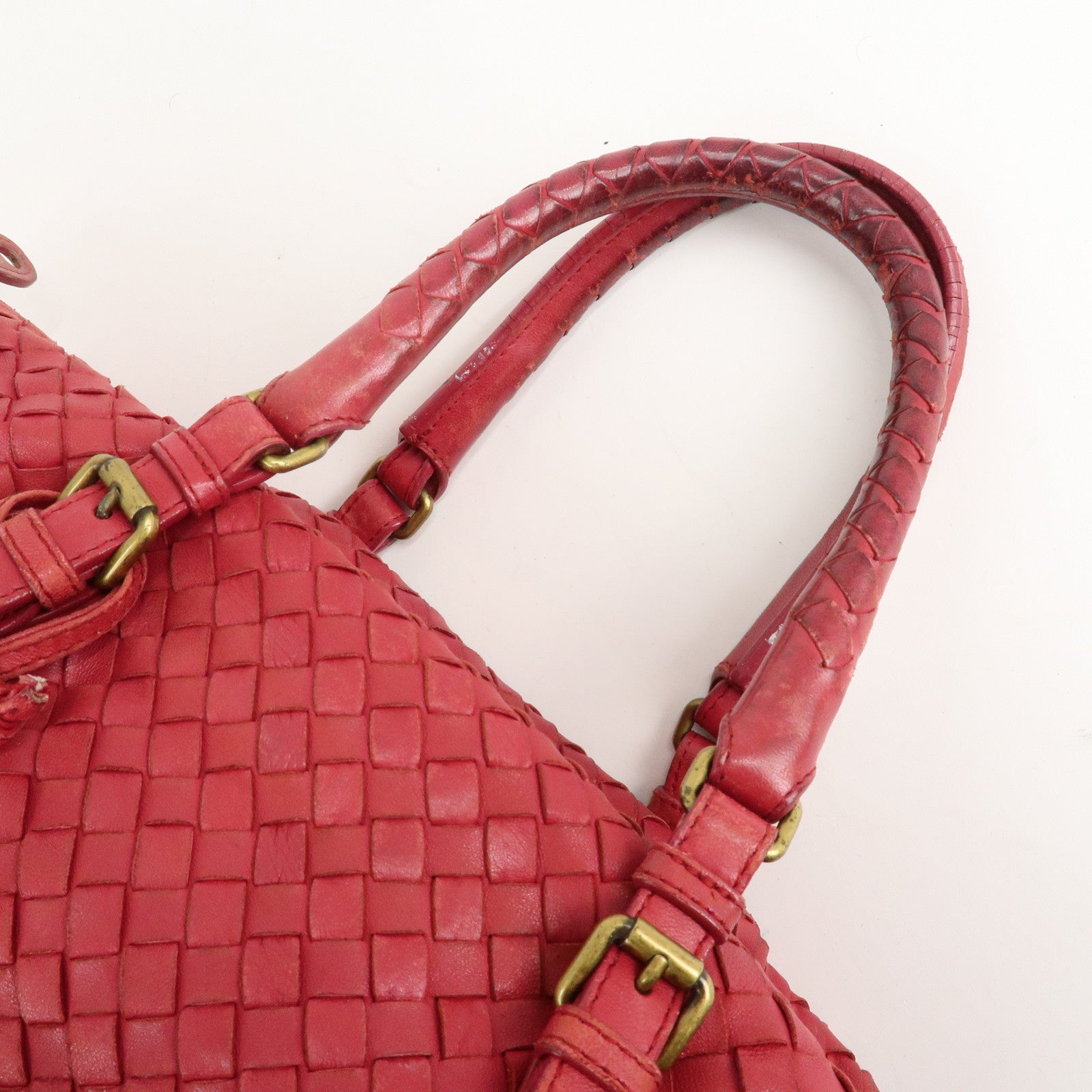 BOTTEGA VENETA Intrecciato Leather Montaigne Boston Bag Red Used