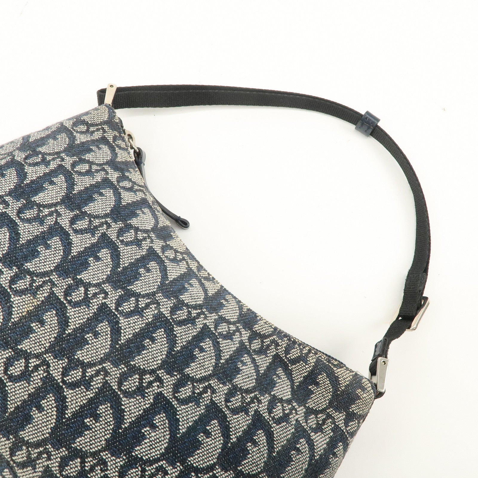 Christian Dior Trotter Canvas Leather Shoulder Bag Navy White Used