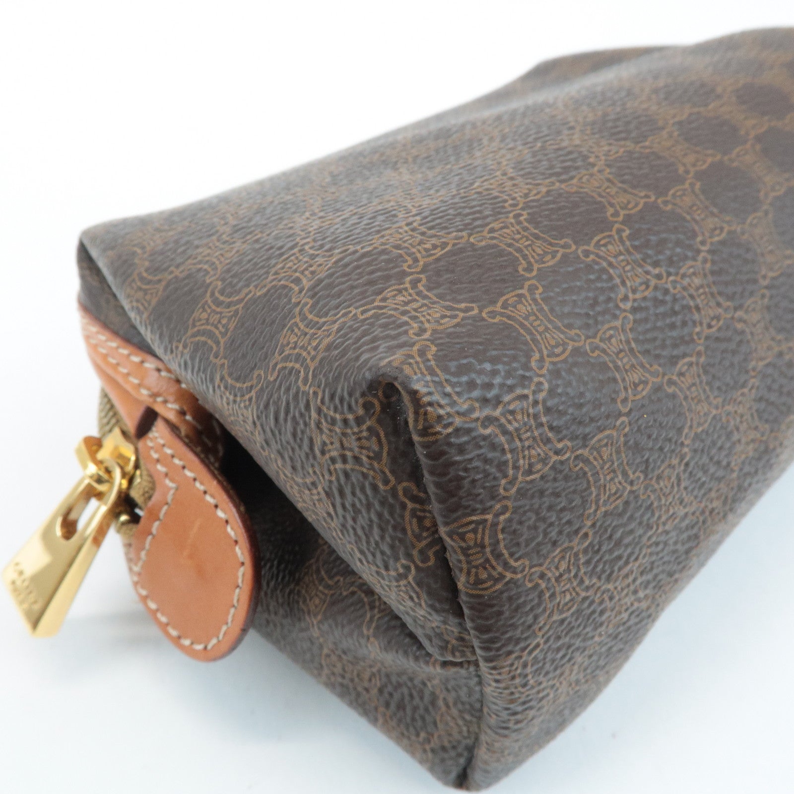 CELINE Macadam PVC Leather Pouch Cosmetic Pouch Brown Used