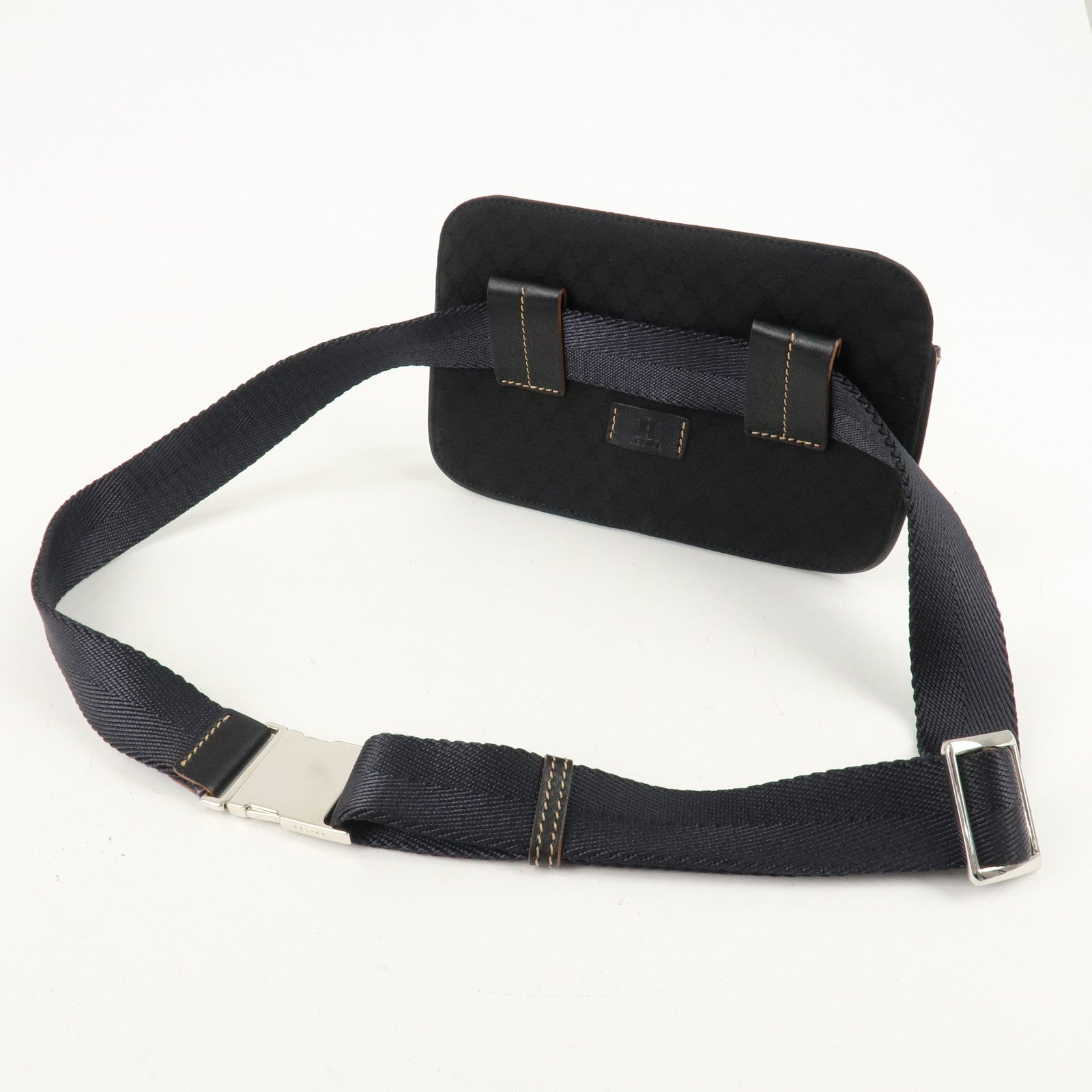 CELINE Macadam Canvas Leather Waist Bag Cross Body Bag Black Used