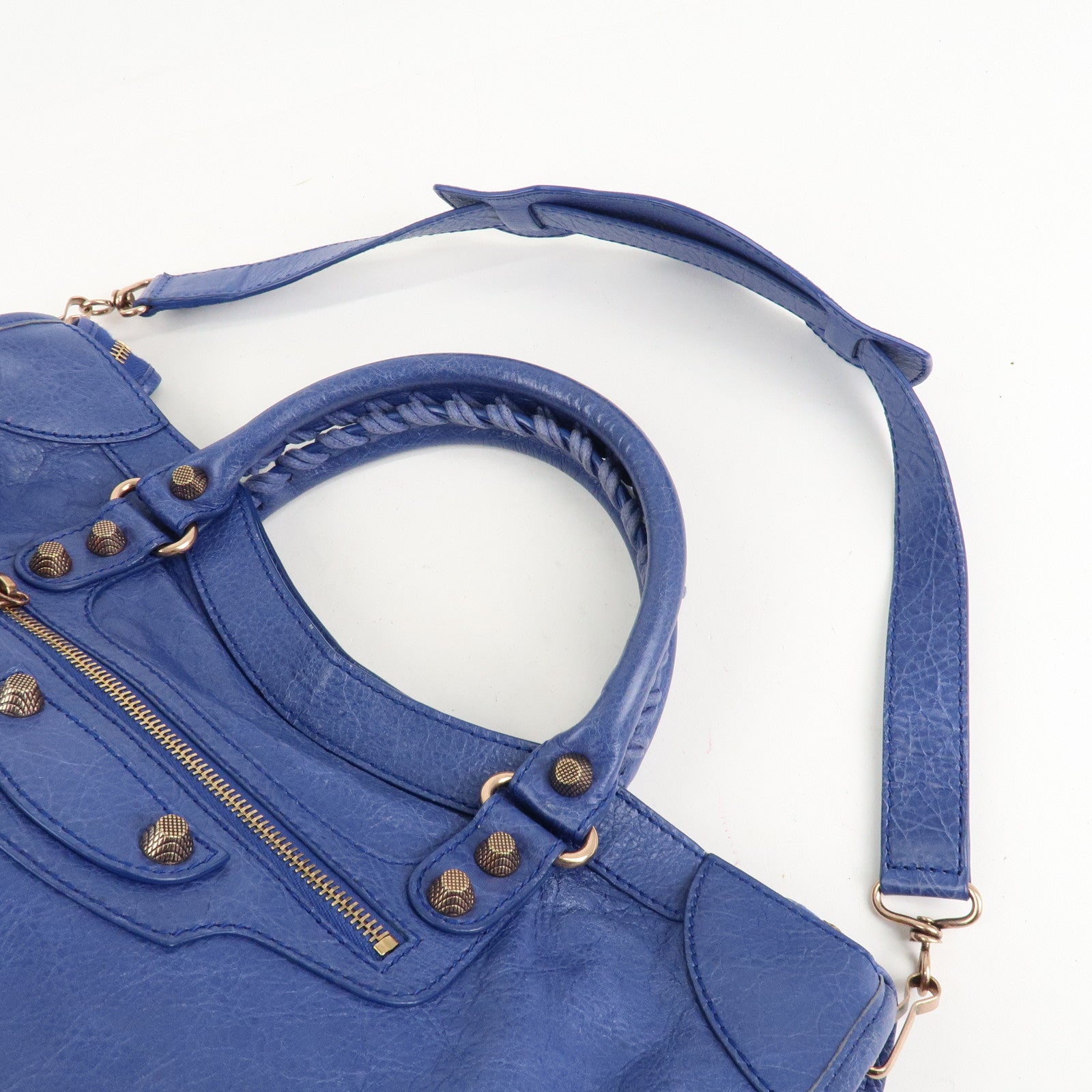 BALENCIAGA The Giant City Leather 2Way Hand Bag Blue 281770 Used