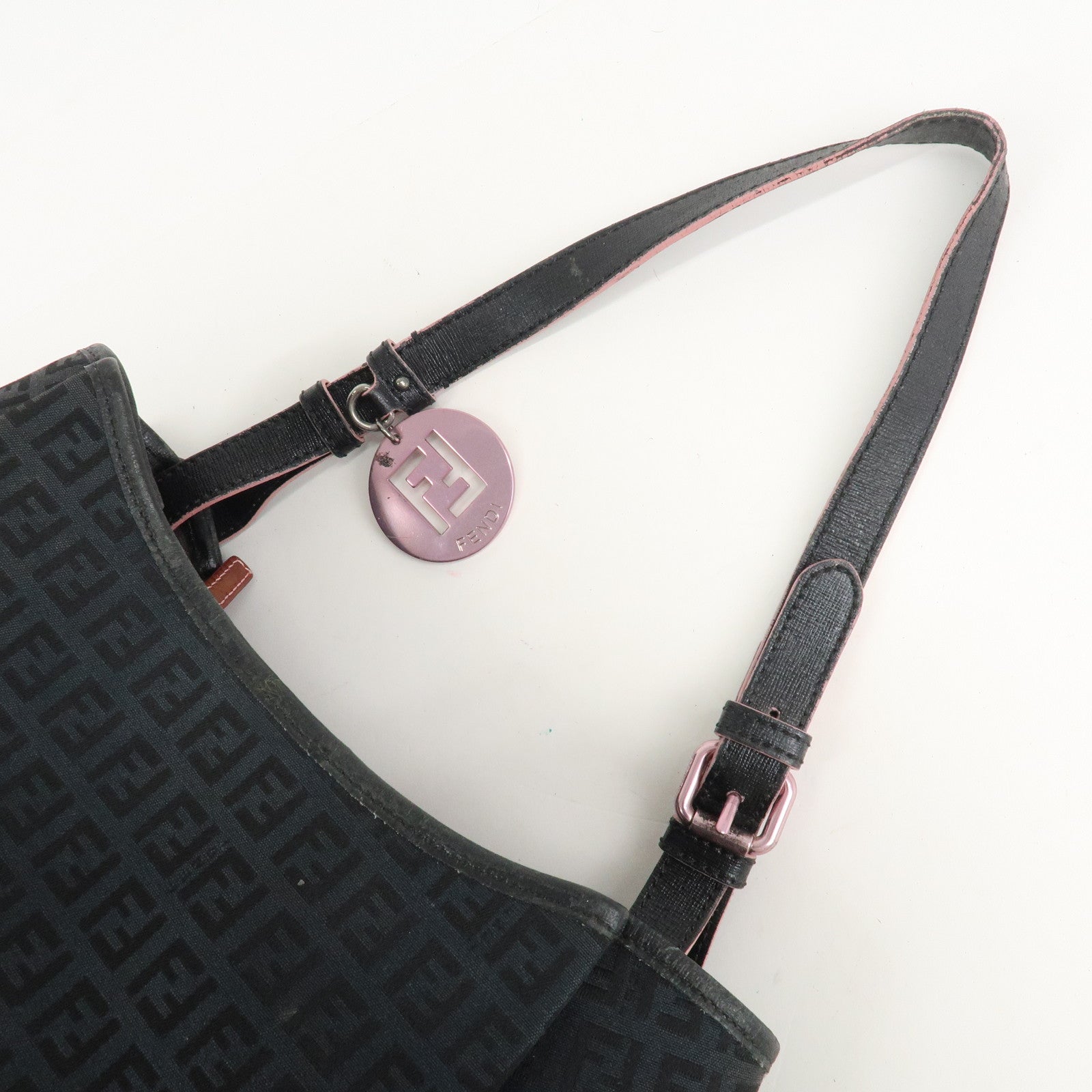 FENDI Zucchino Canvas Leather Tote Bag Black 8BH220 Used