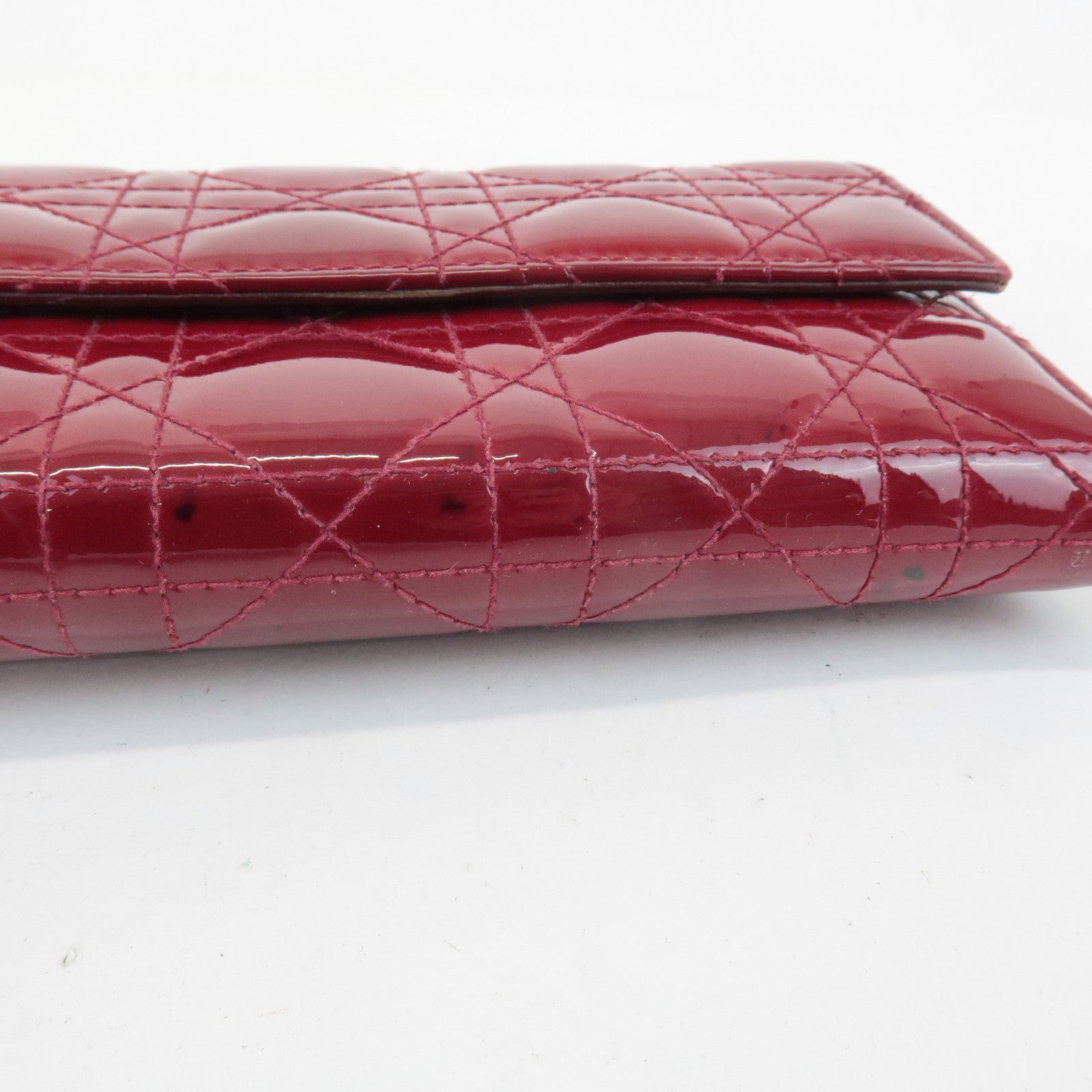 Christian Dior Lady Dior Cannage Patent Leather Chain Wallet Used