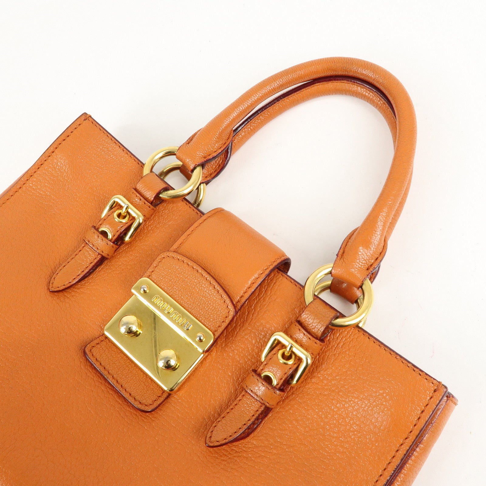 MIU MIU Madras Leather 2WAY Bag Hand Bag Orange RN0799 Used