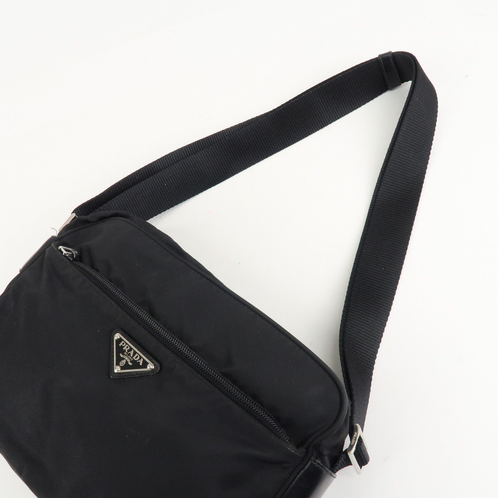 PRADA Logo Nylon Leather Shoulder Bag Crossbody Bag Black Used