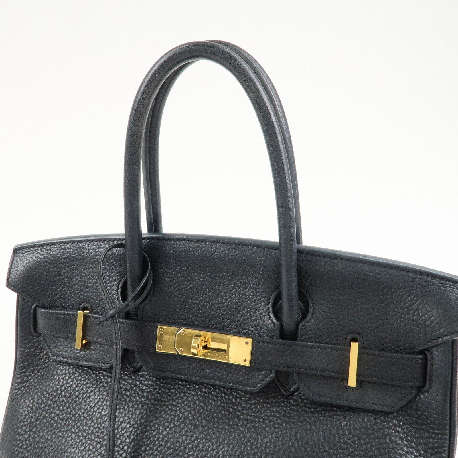 HERMES Taurillon Clemence Birkin 30 M stamped Black Gold Used