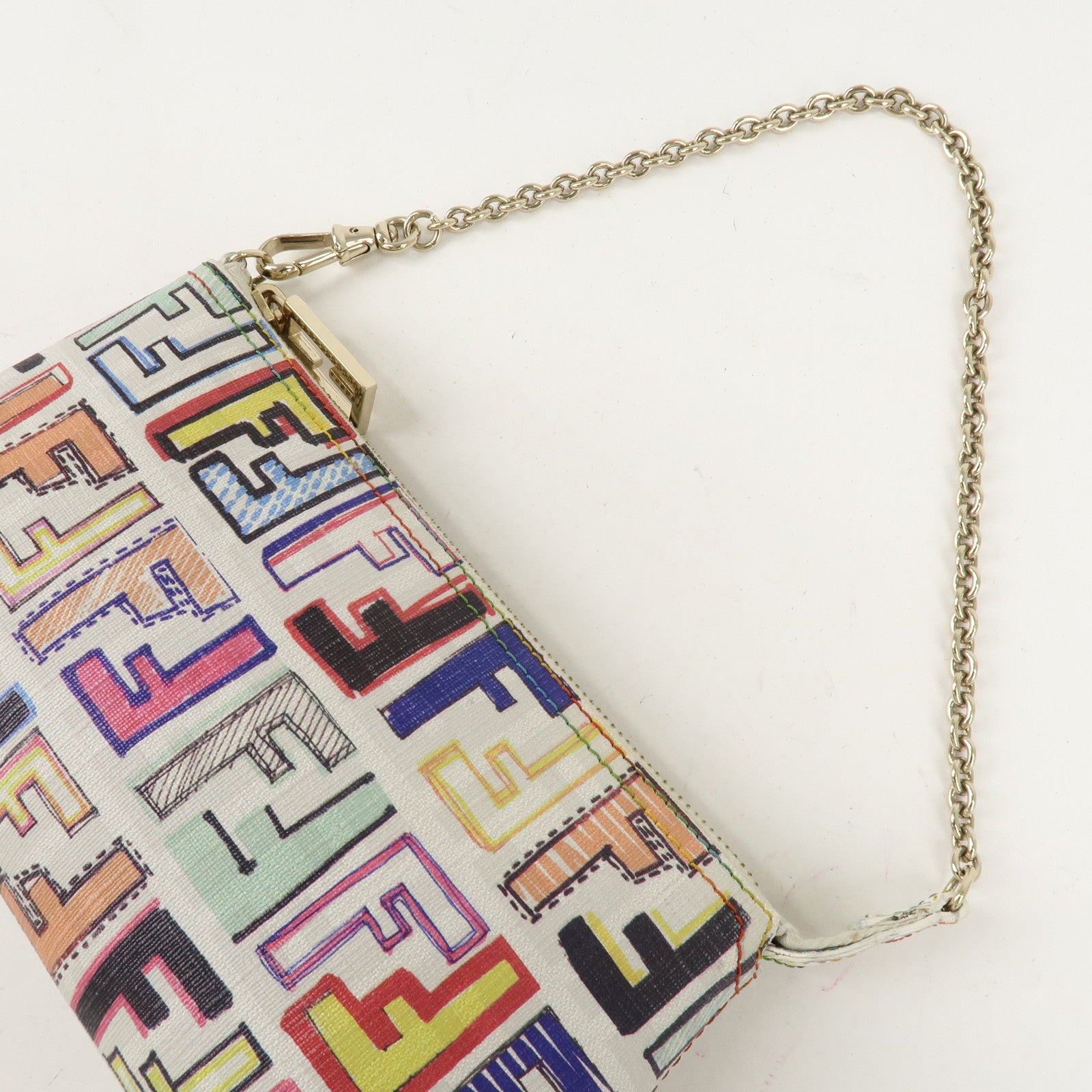 FENDI Zucca PVC Accessory Chain Pouch Multi Color Ivory 8BR592 Used