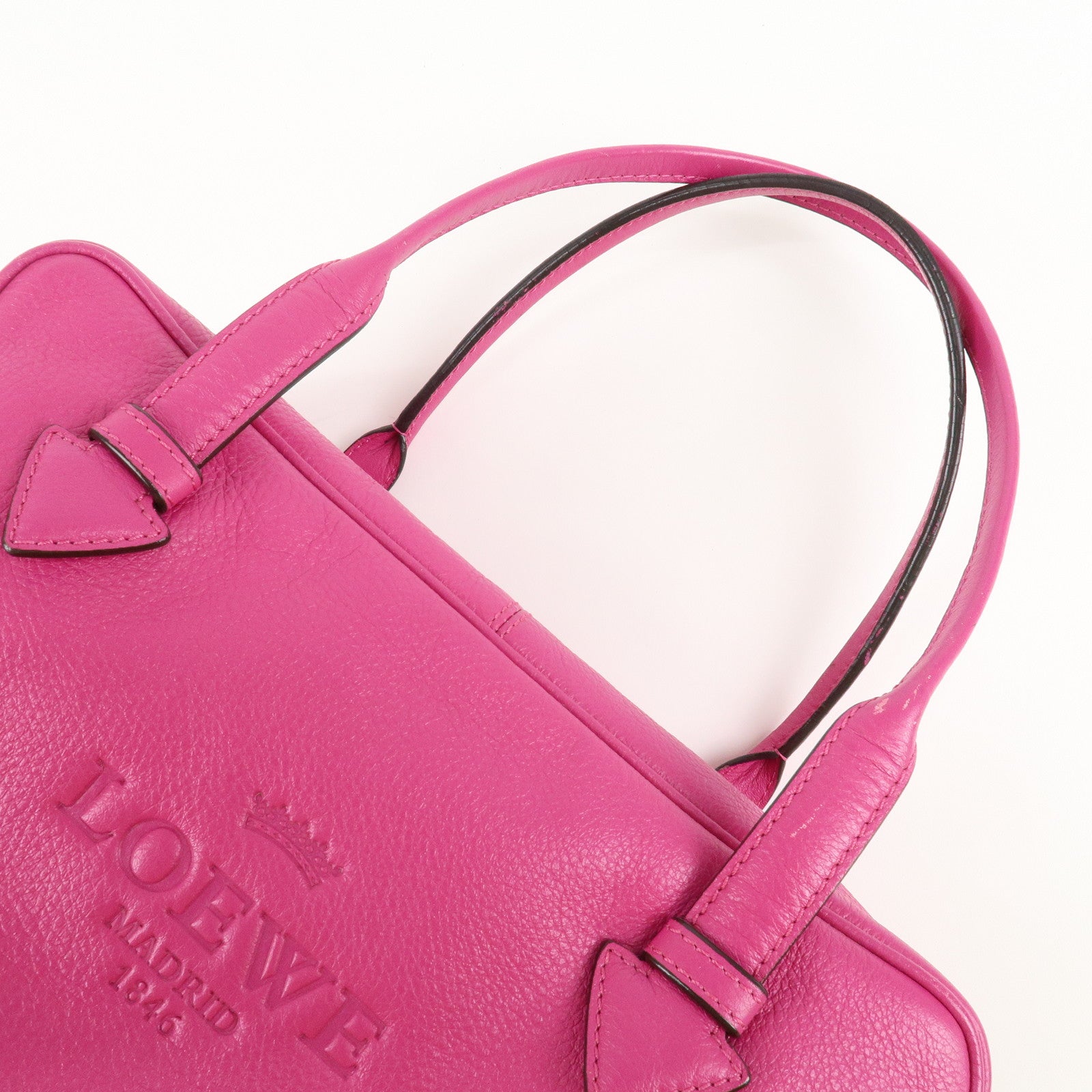 LOEWE Leather Herritage Mini Boston Bag Hand Bag Pink Used