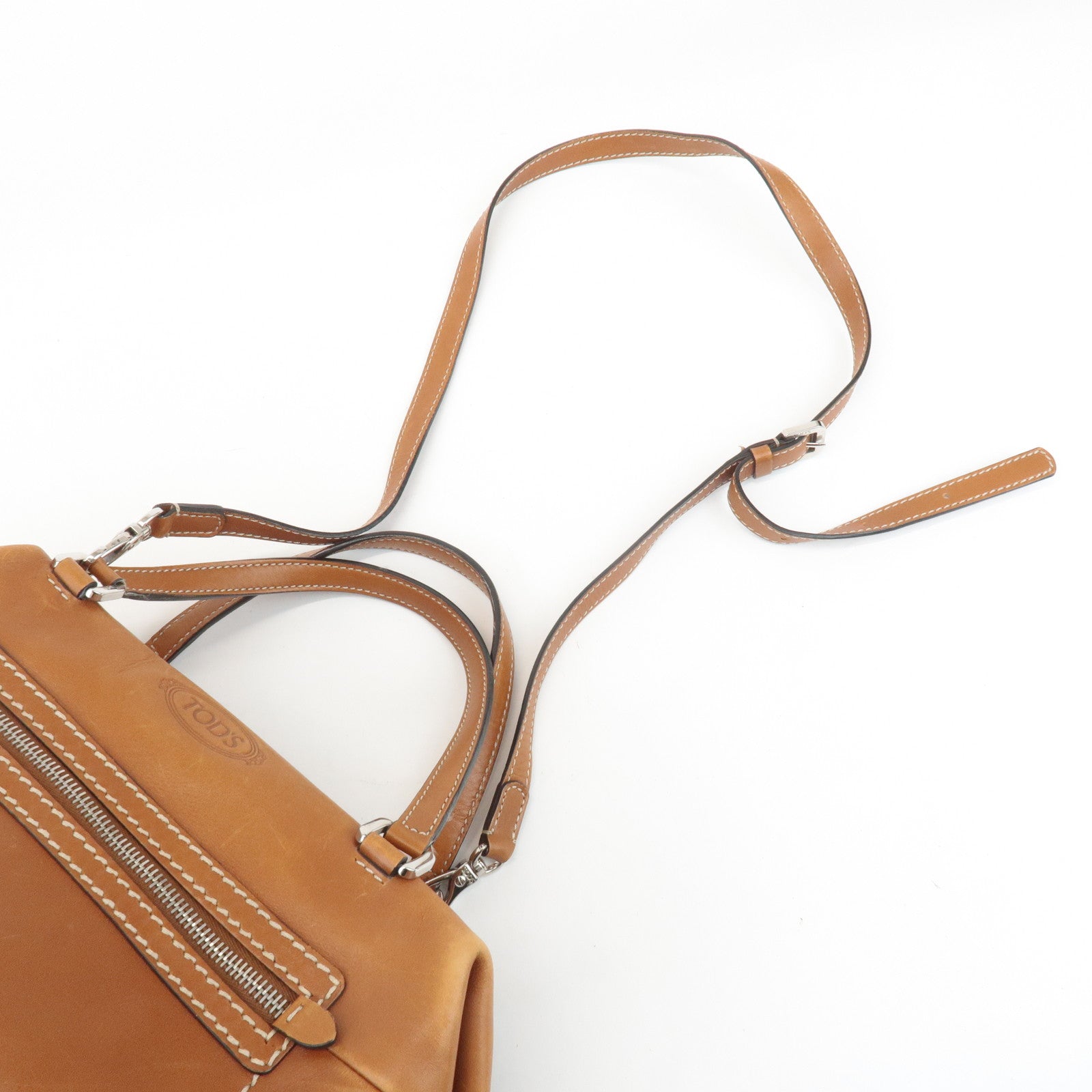 TOD'S Leather 2Way Bag Hand Bag Brown Used