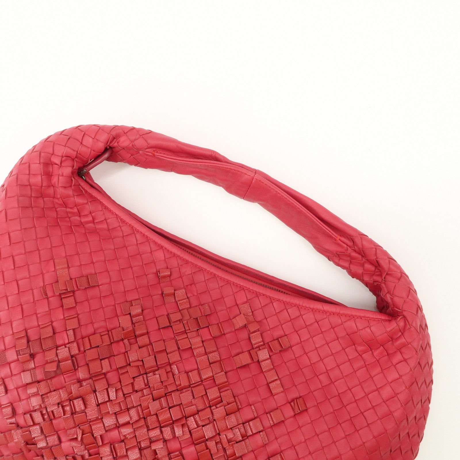 BOTTEGA VENETA Intrecciato Leather Shoulder Bag Red 115654 Used