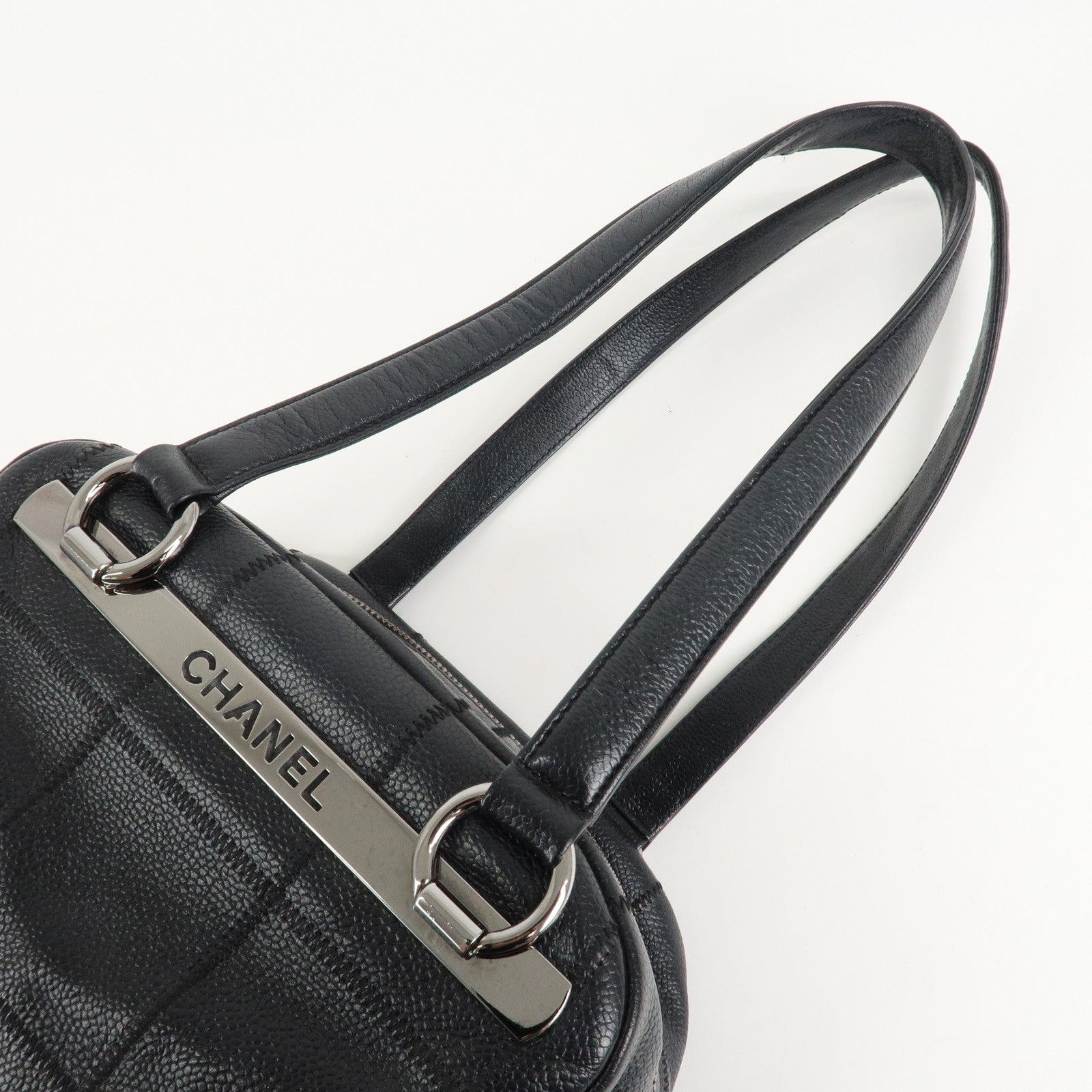 CHANEL Chocolate Bar Caviar Skin Mini Boston Bag Black A26135 Used