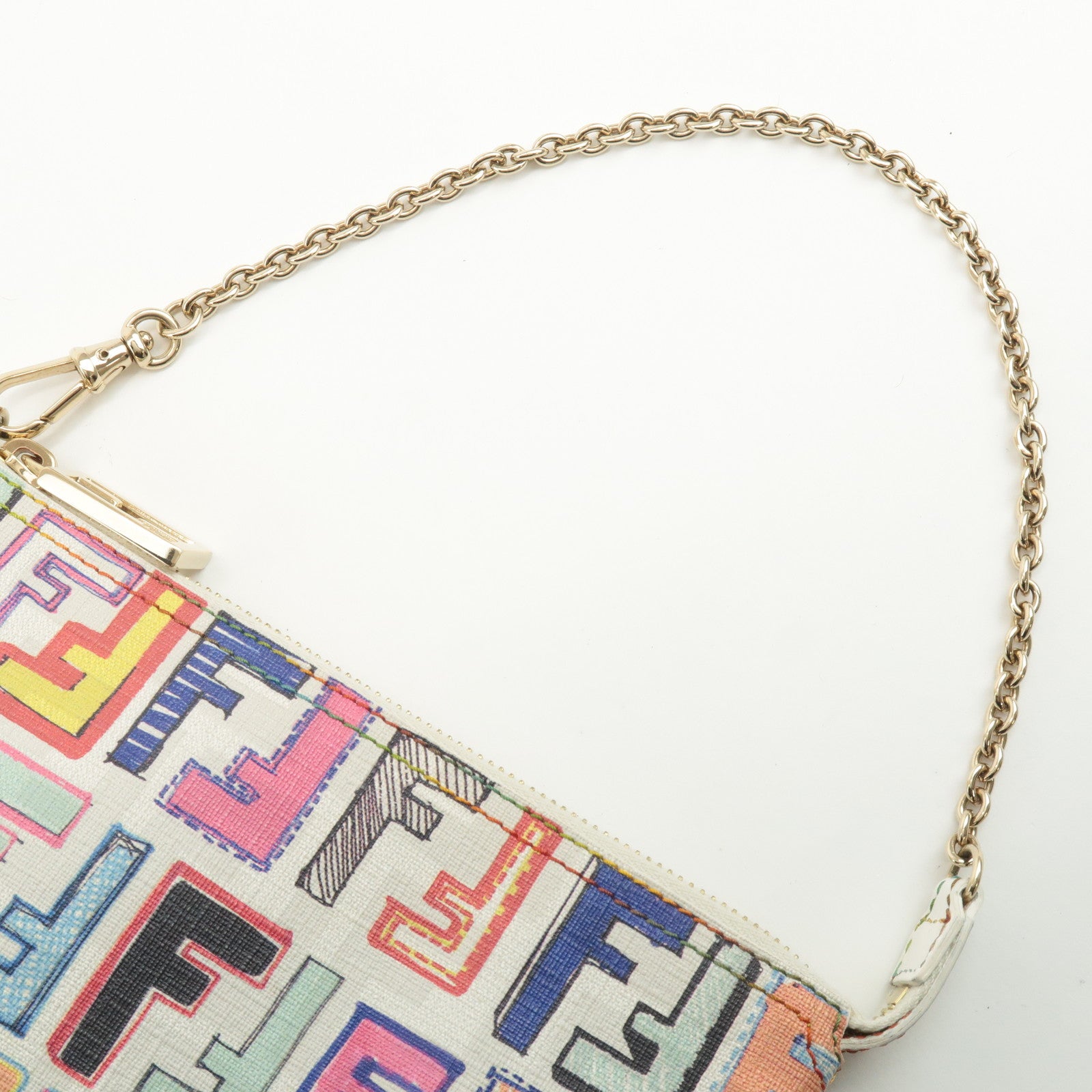 FENDI Zucca Print PVC Chain Accessory Pouch Multicolor 8BR592 Used